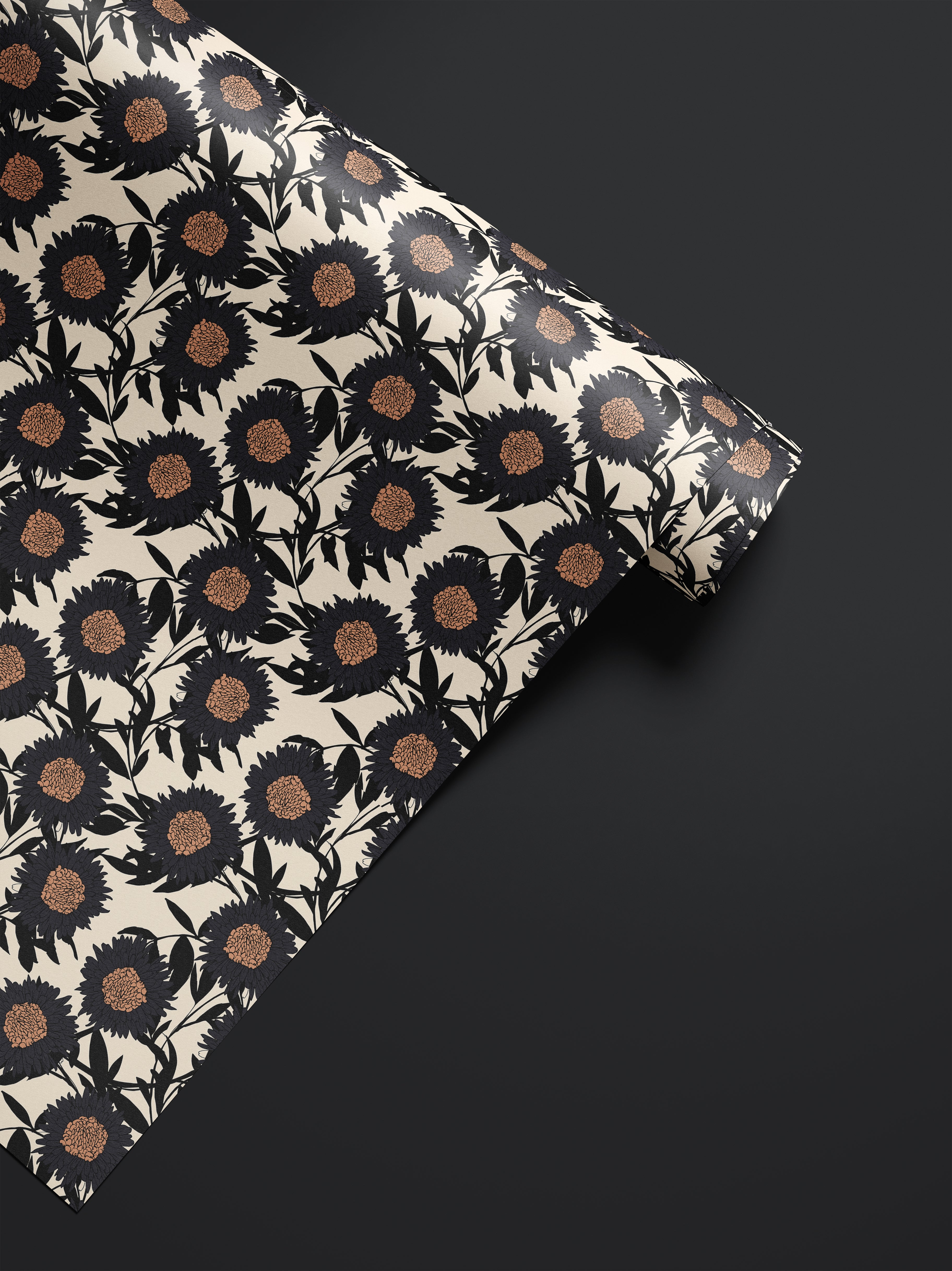 Modern floral peel and stick contact paper with oversized ivory blooms and graphic botanical linework