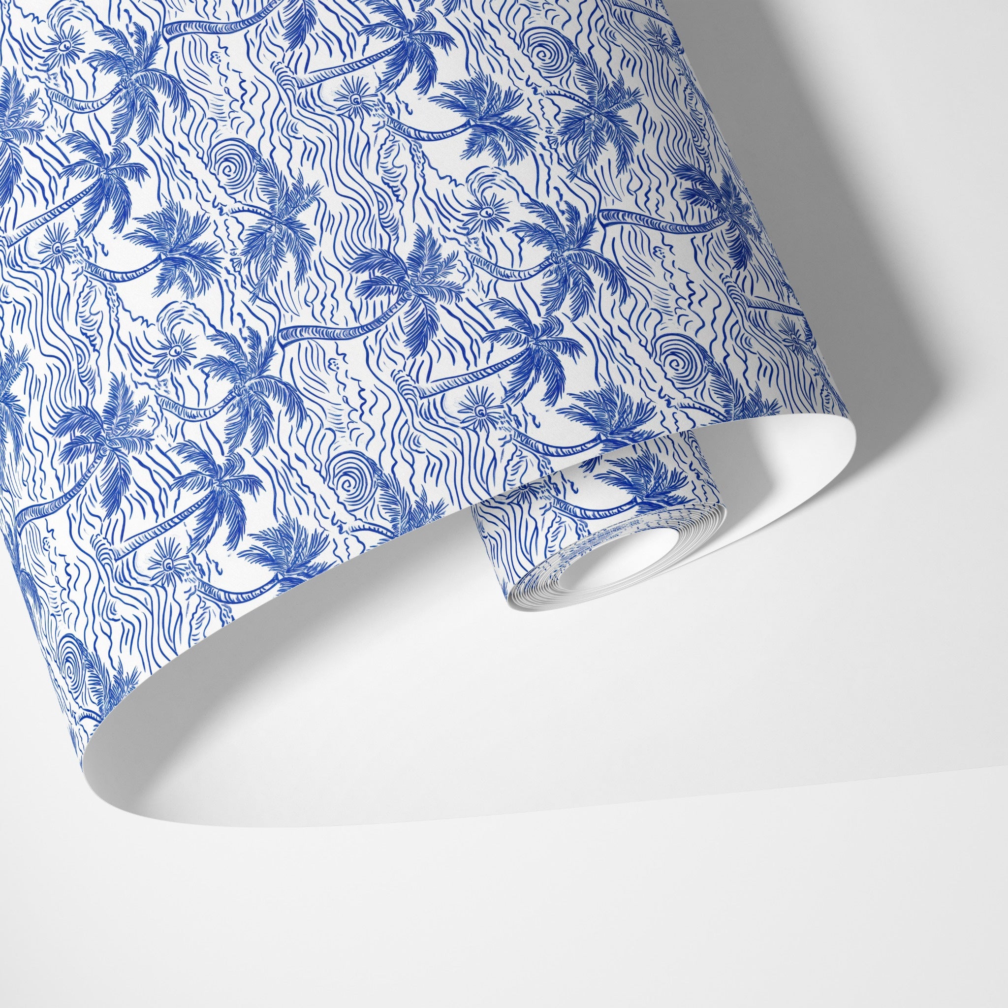 blue and white coastal palm contact paper for cabinets drawers and shelves with ocean and beach pattern
