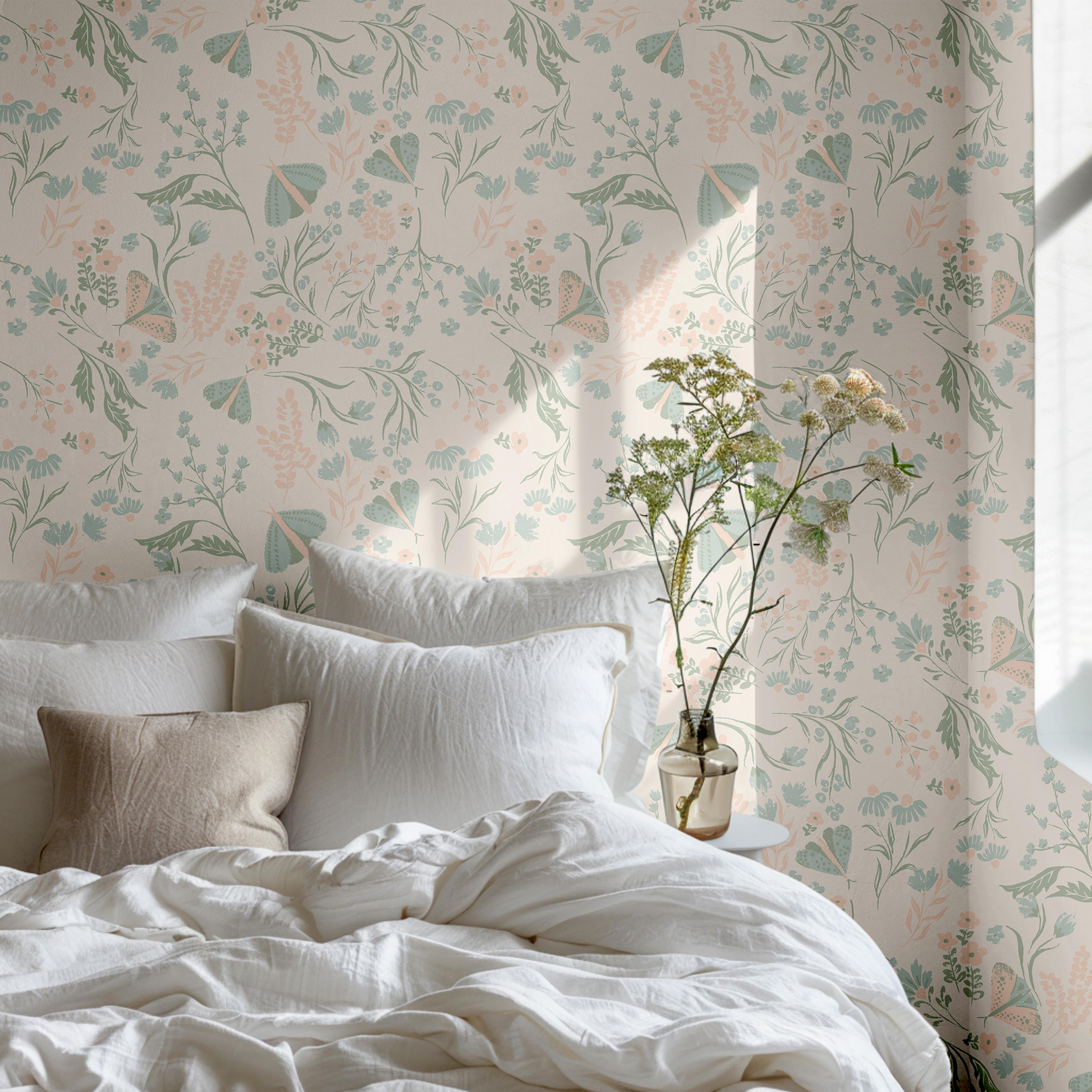 soft meadow wallpaper with pastel florals and butterflies 2064
