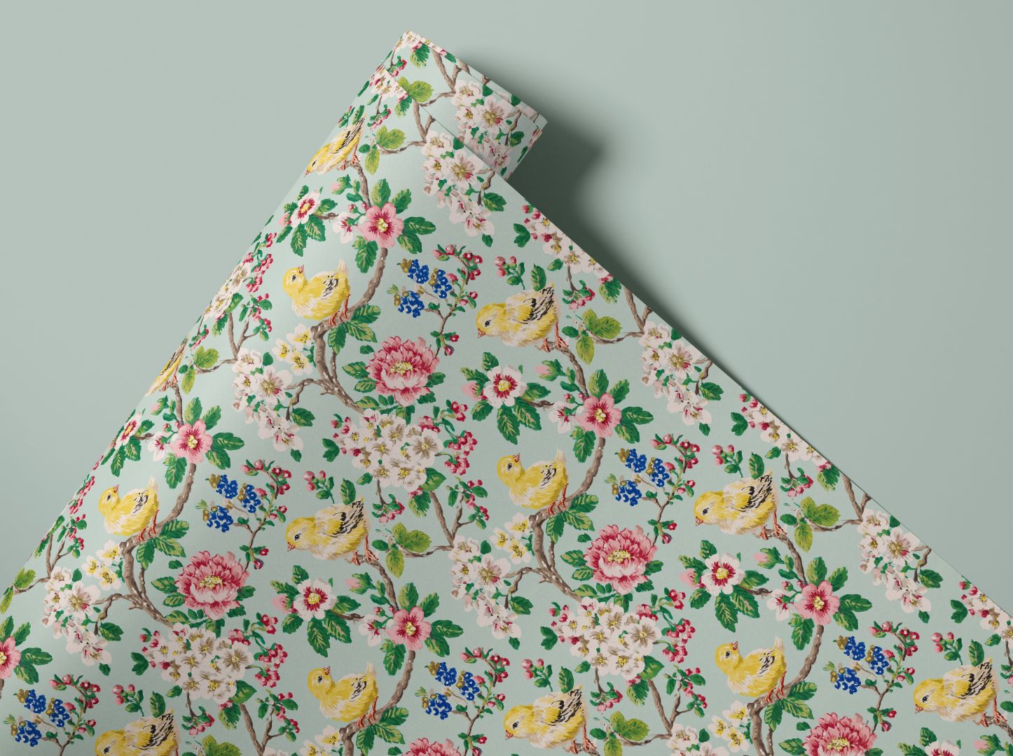 songbird terrace contact paper roll featuring floral bird peel and stick pattern