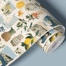 mediterranean peel and stick contact paper with lemons ceramics and coastal scenes in soft neutral tones