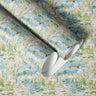 Close up of Stillwater Mallards peel and stick contact paper showing watercolor mallard ducks reeds and lily pads in a vintage pond scene