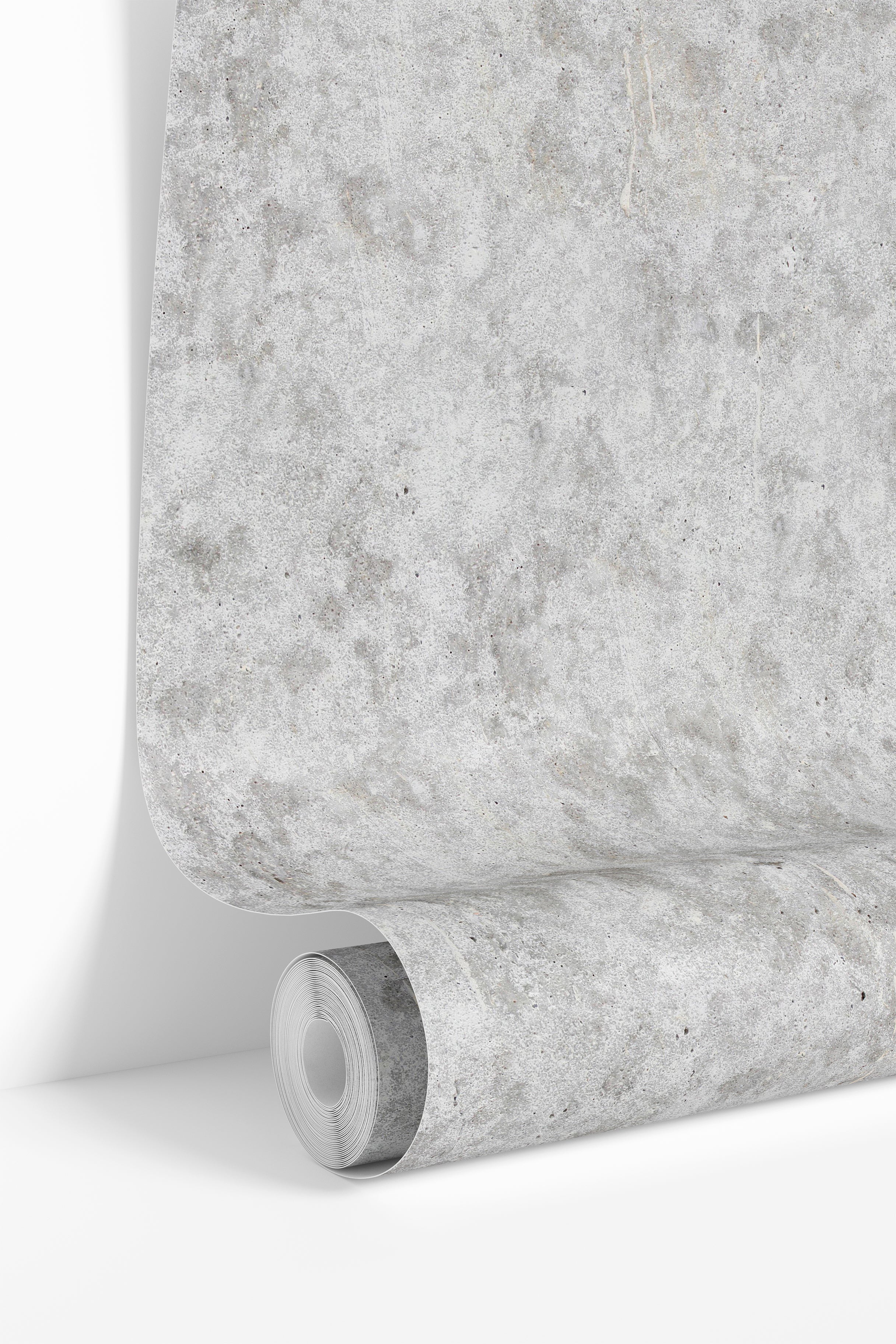 wallpaper roll showing light gray stonewashed concrete texture for accent walls and interiors
