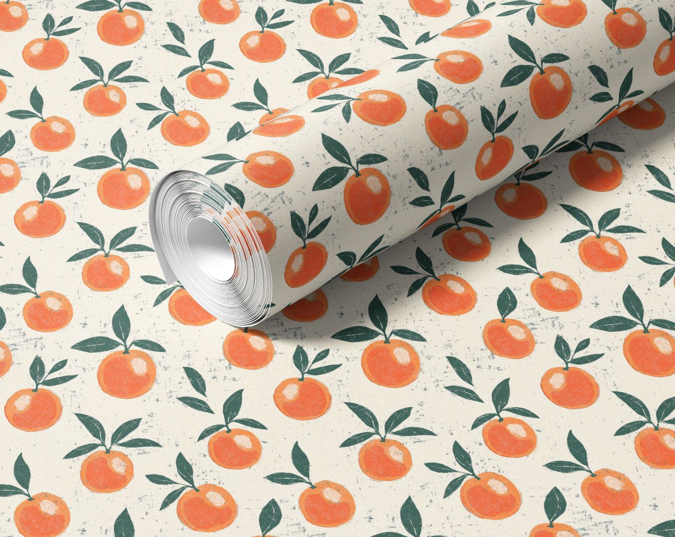 Tangelo Estate Peel and Stick Contact Paper rolls with citrus design and elegant green leaves