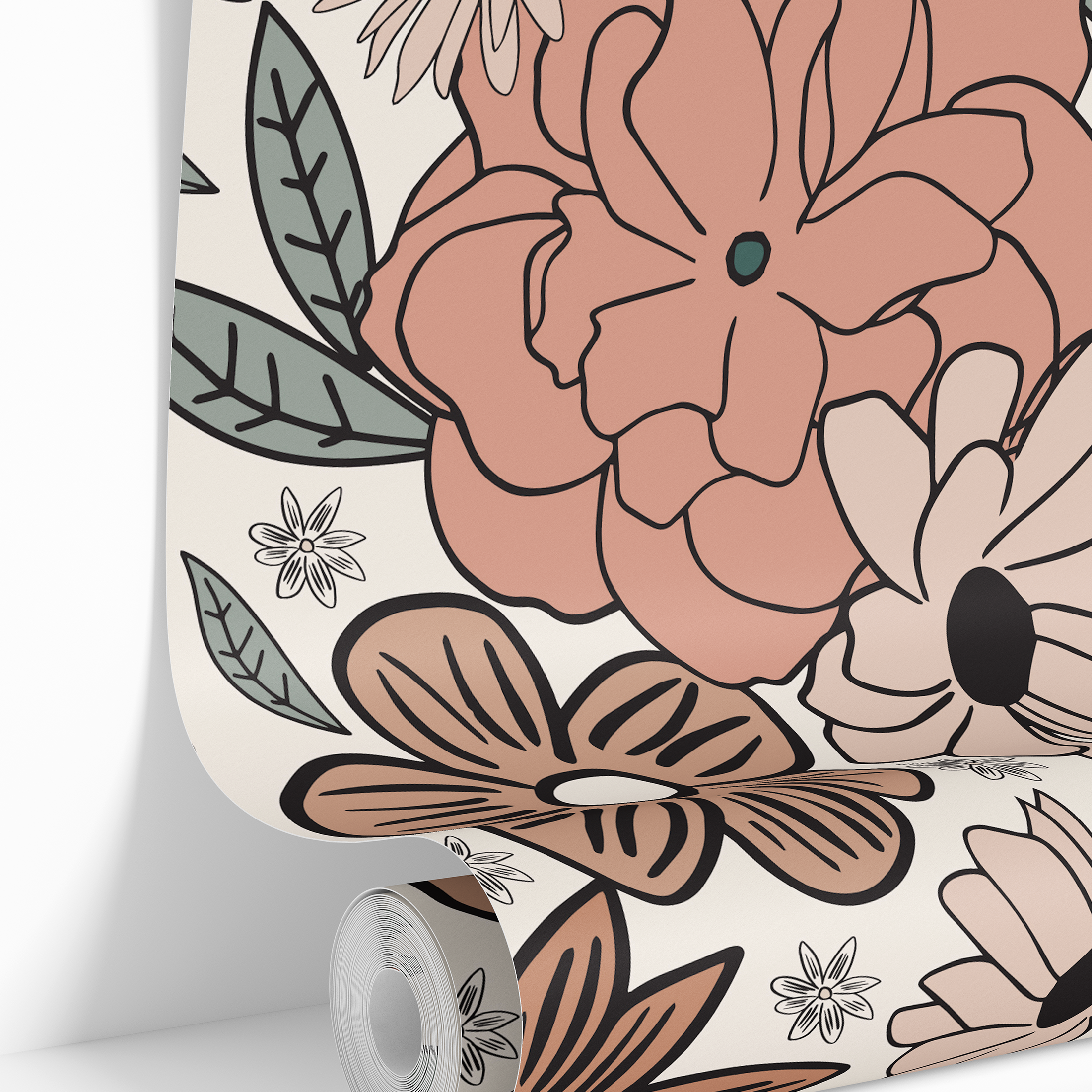 wallpaper 382 roll image with terracotta floral pattern

