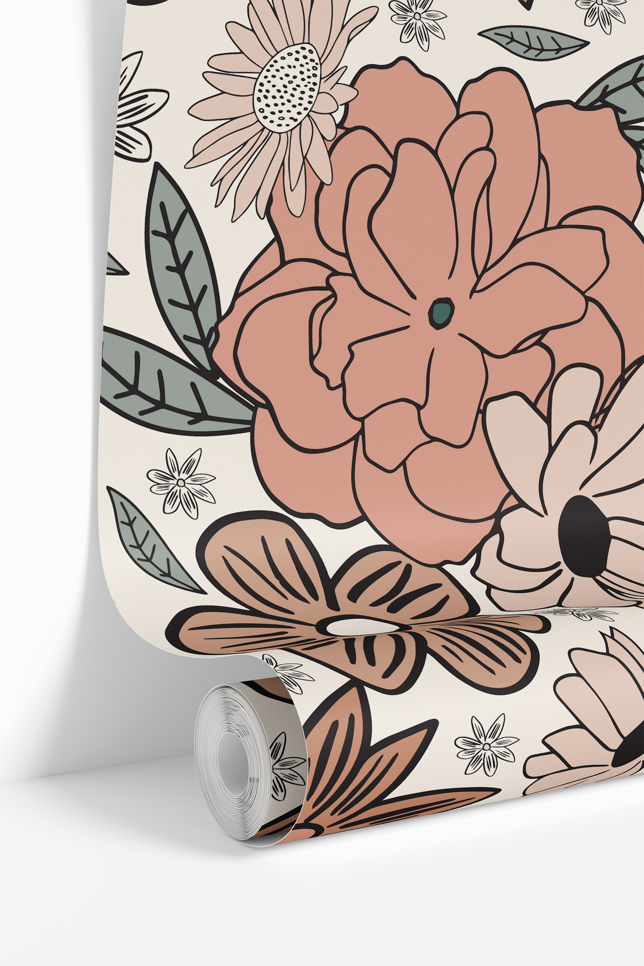 wallpaper 382 roll image with terracotta floral pattern

