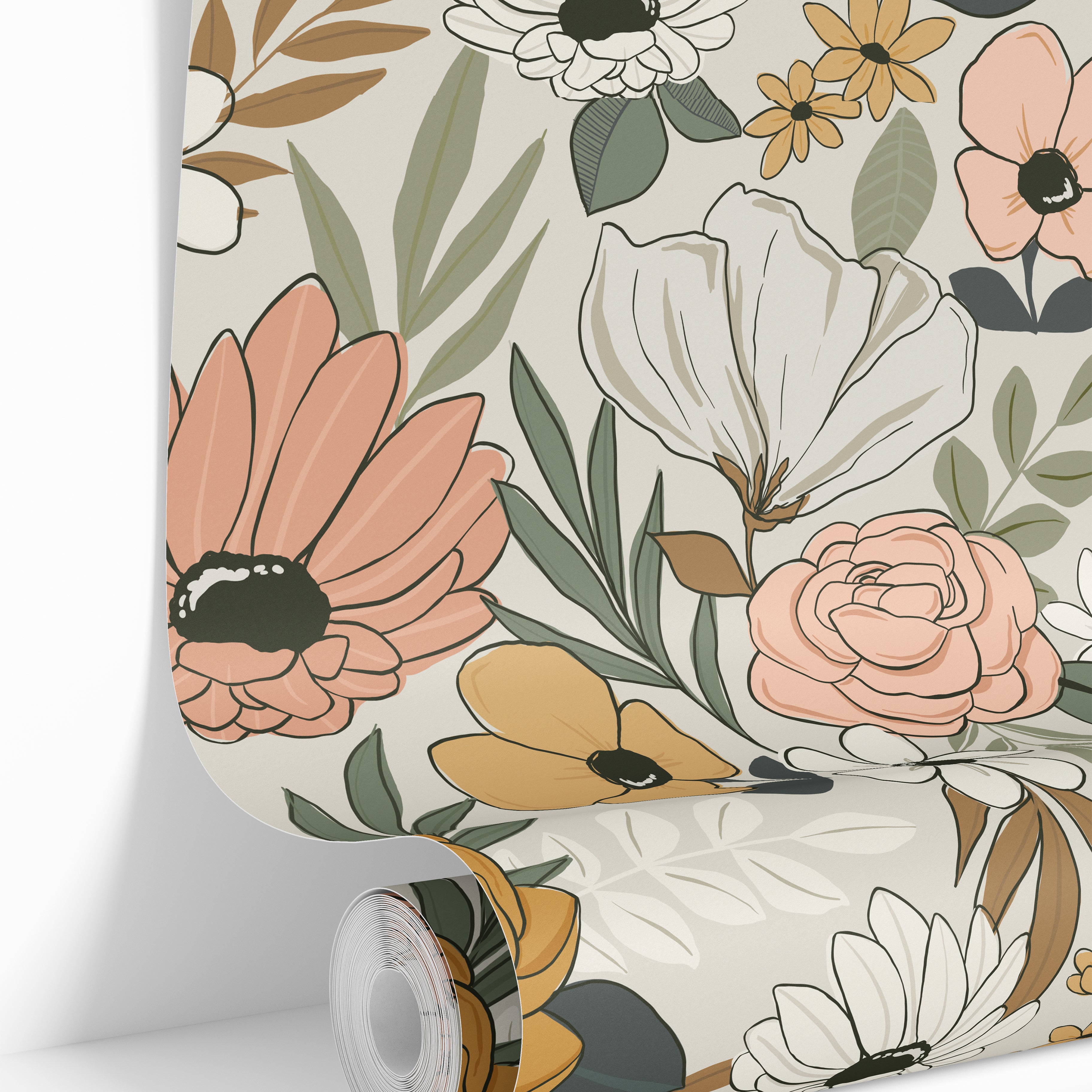 roll of the bloom keeper wallpaper with oversized botanical flowers
