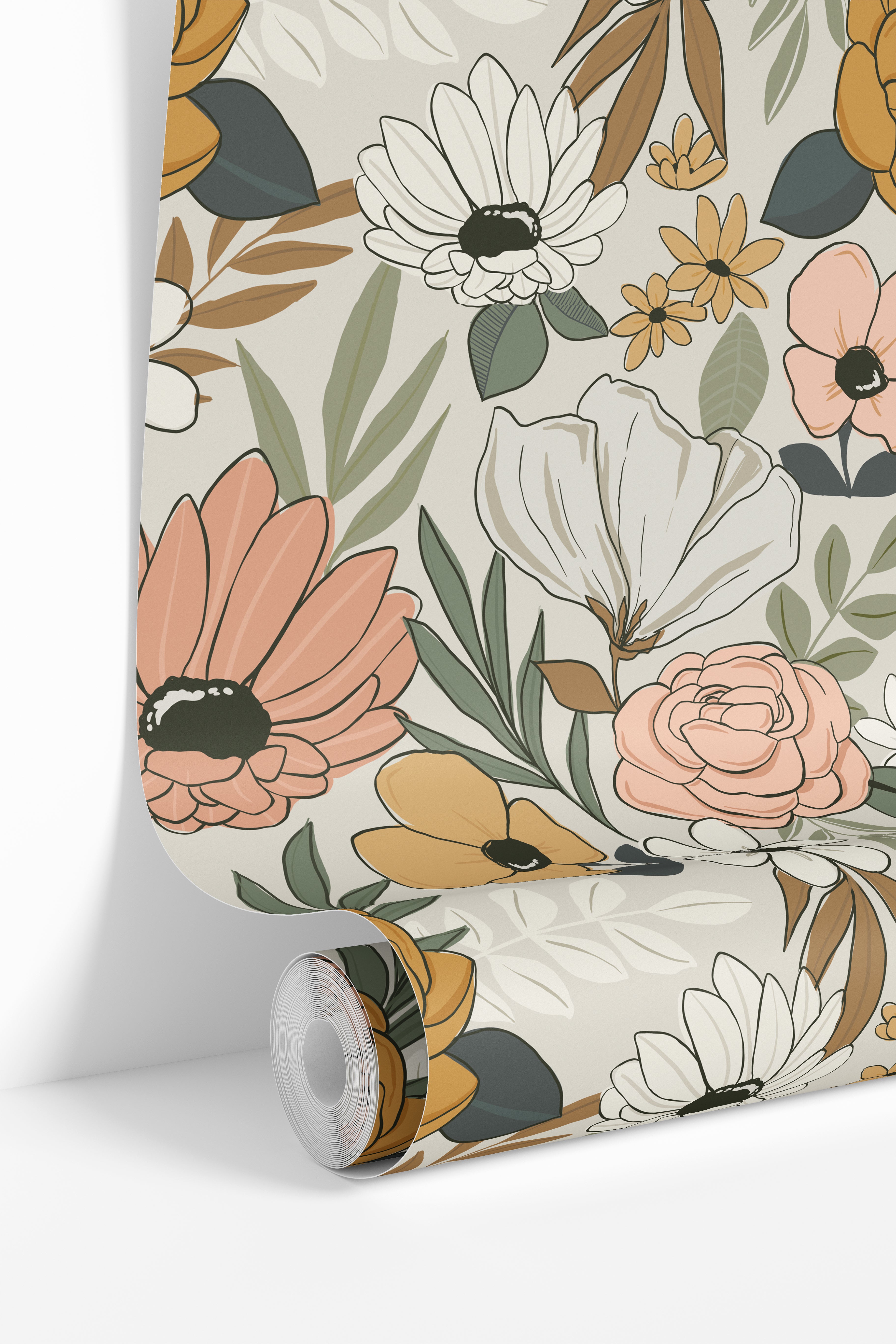 roll of the bloom keeper wallpaper with oversized botanical flowers
