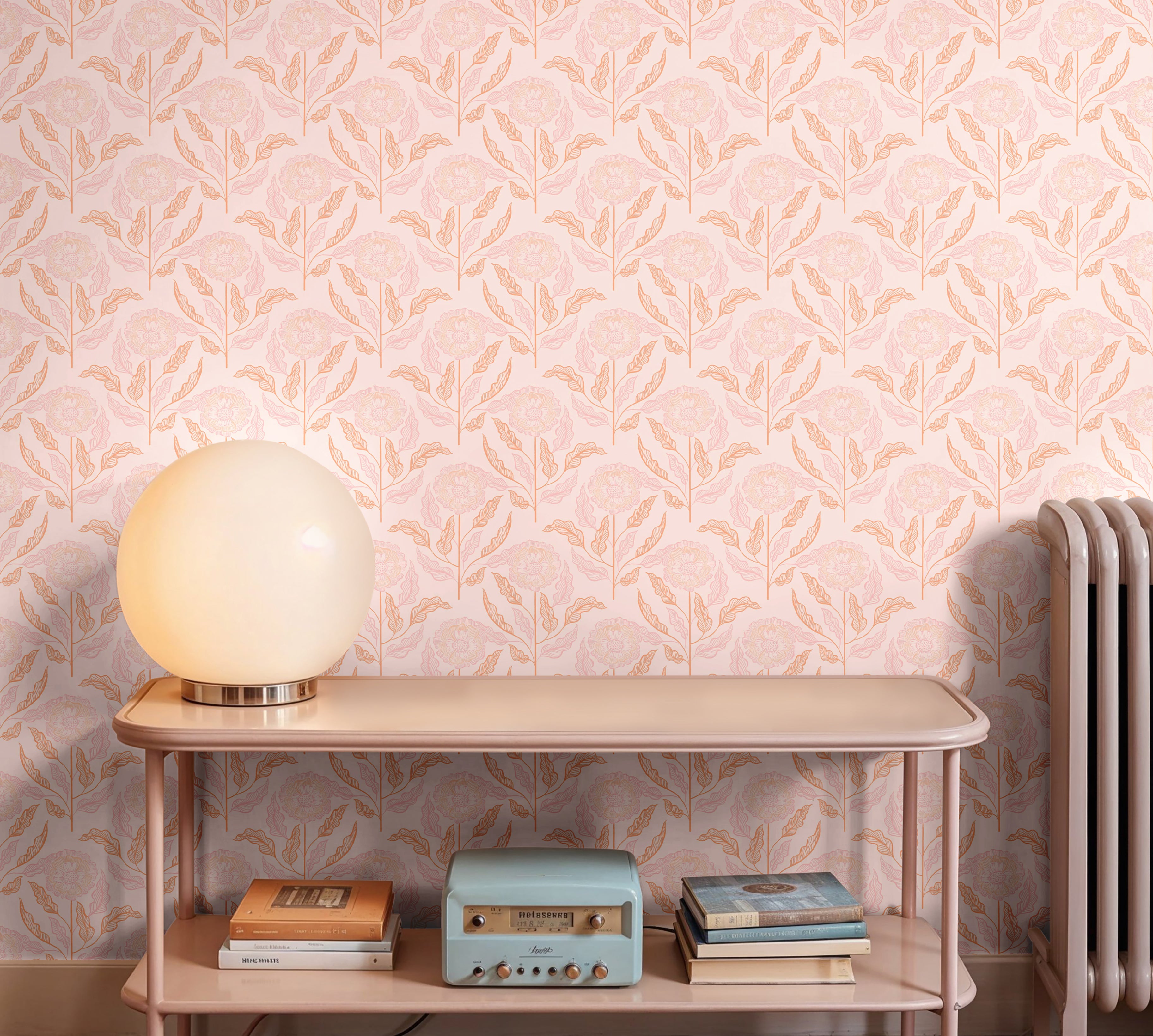 pink botanical wallpaper with delicate spring flowers