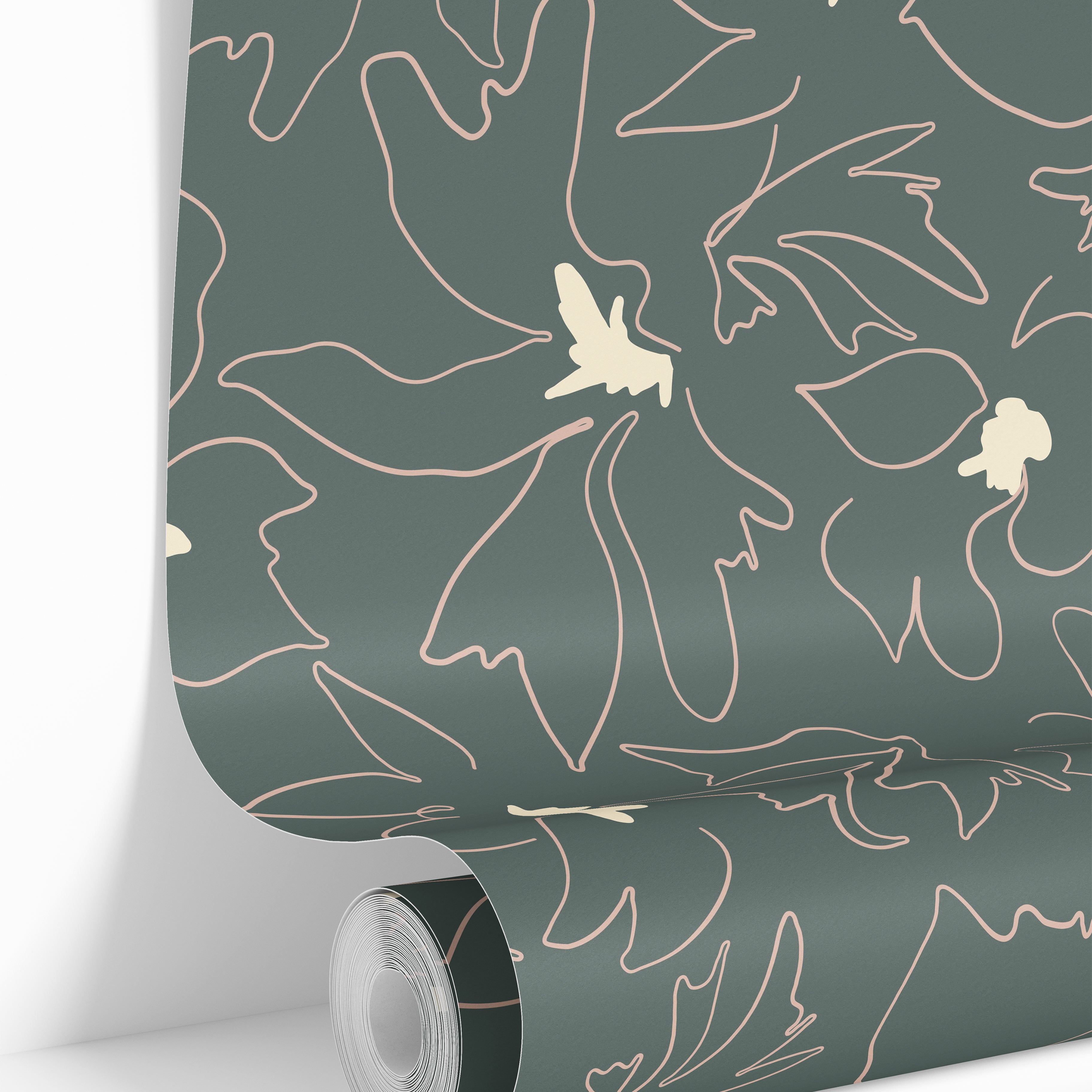 roll of the years between wallpaper with floral outline pattern