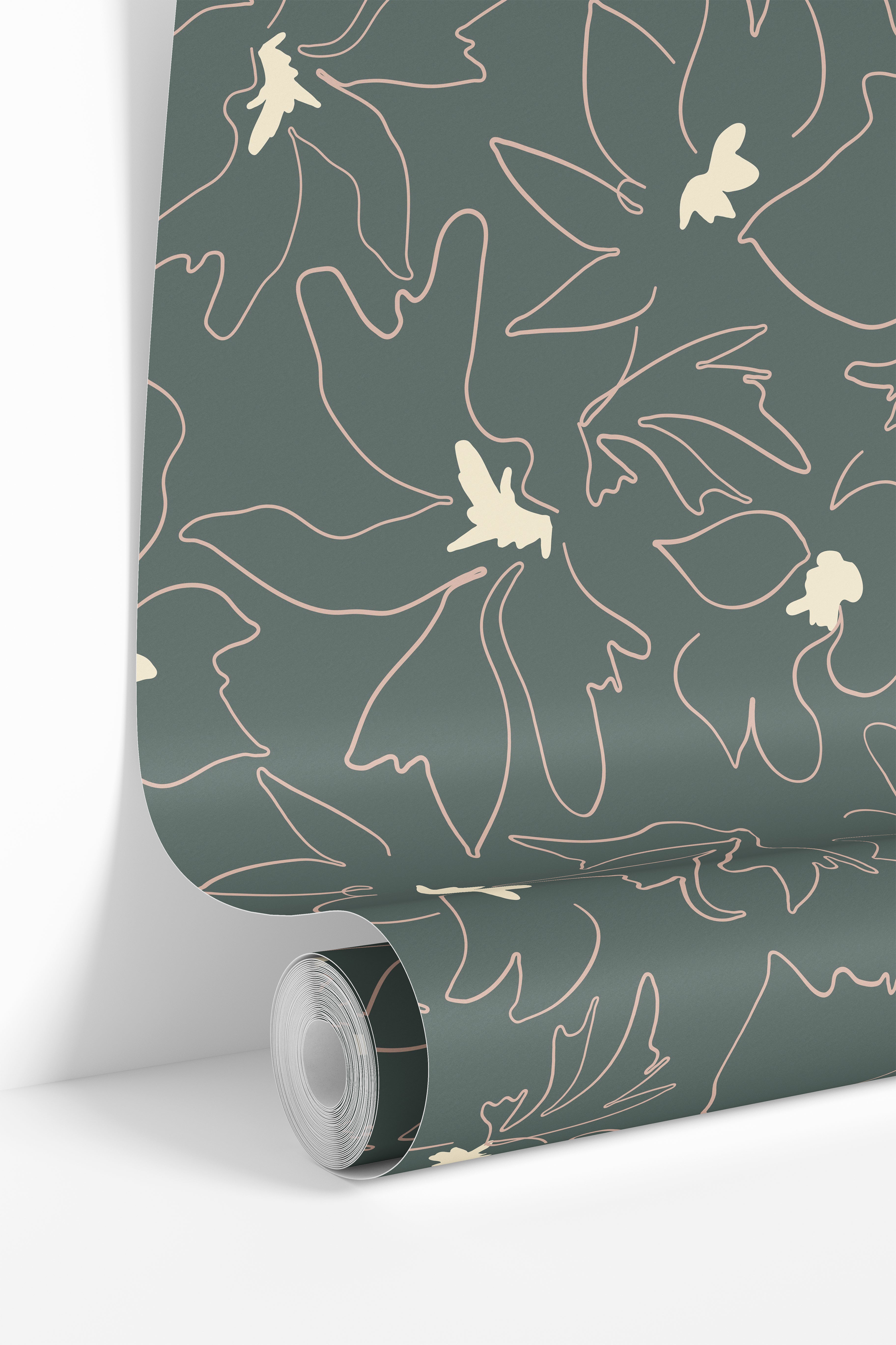 roll of the years between wallpaper with floral outline pattern