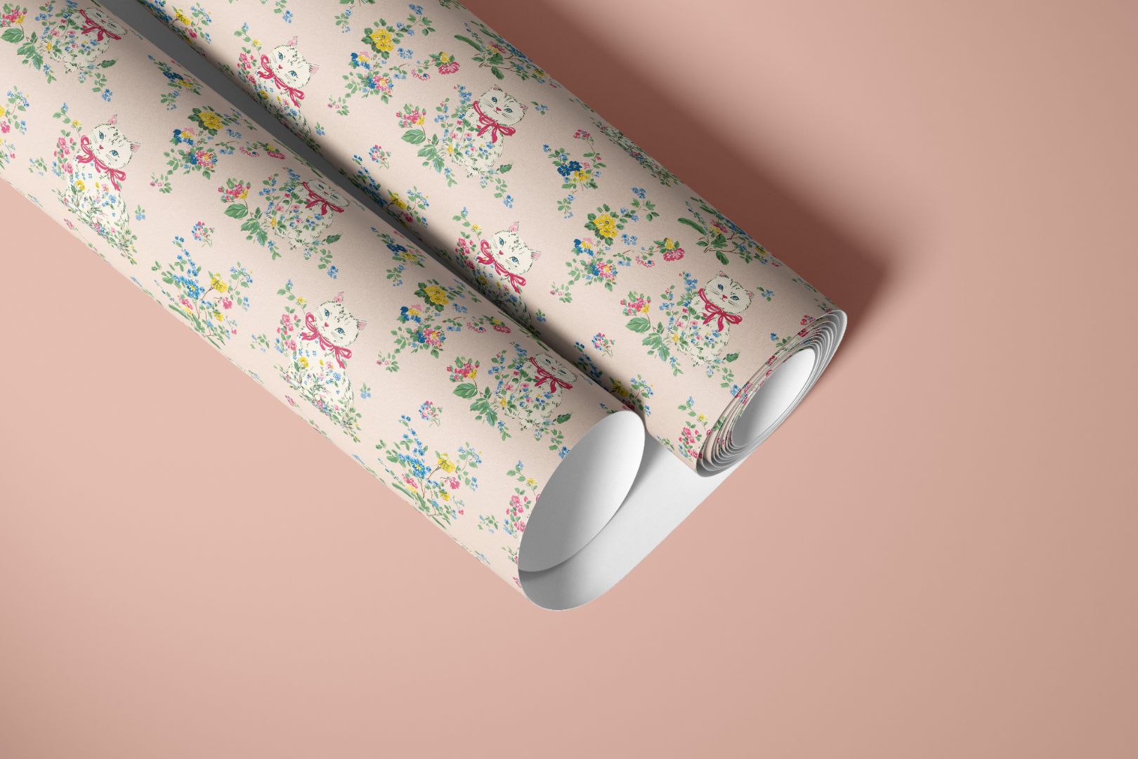 Vintage-inspired cat contact paper featuring soft tones and timeless character