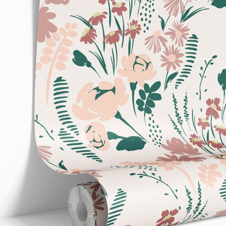 Roll of Velvet Terra Wallpaper – 2264 showing blush clay and sage floral pattern detail.