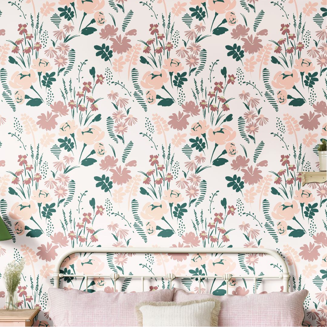 Velvet Terra wallpaper in a serene living or bedroom setting with neutral furniture and subtle greenery.