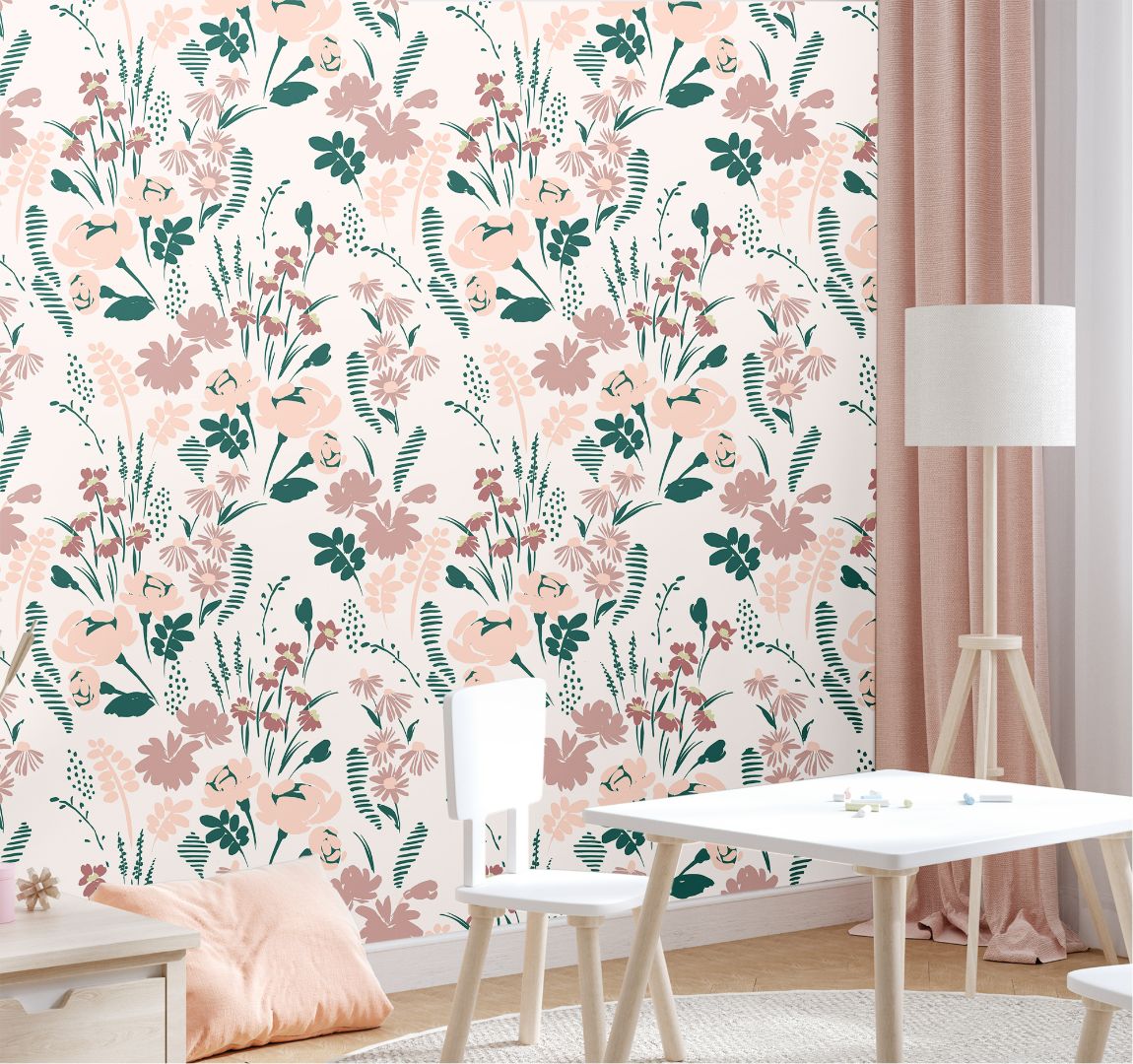 Velvet Terra wallpaper styled in a softly lit nursery with natural wood tones and warm textiles.