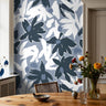 Blue floral wallpaper in a coastal-inspired Dining room.