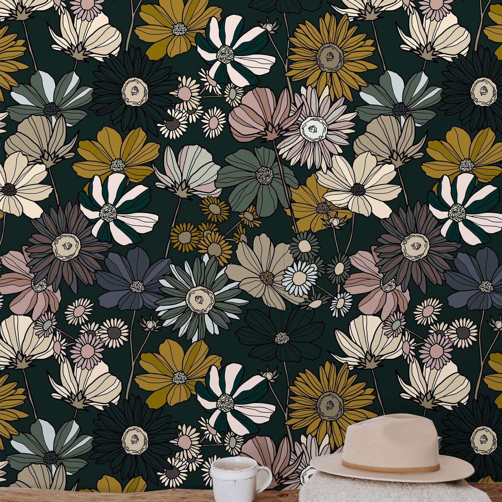 nature inspired wallpaper with oversized meadow florals 866