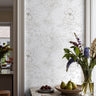 light gray floral wallpaper with soft airy petal pattern for bedroom and accent walls