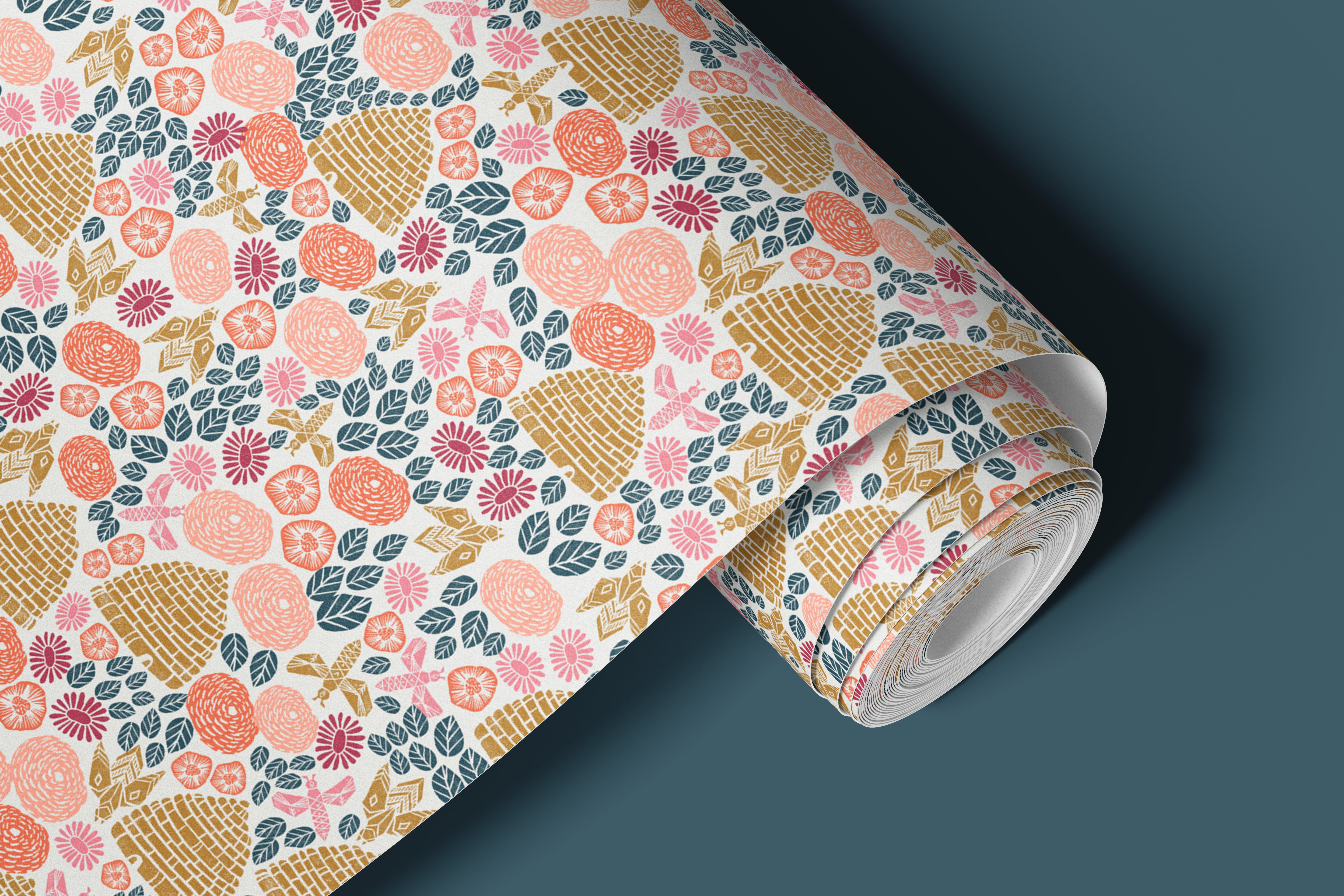 Honeycomb Harvest – 1954 Beehive Floral Contact Paper