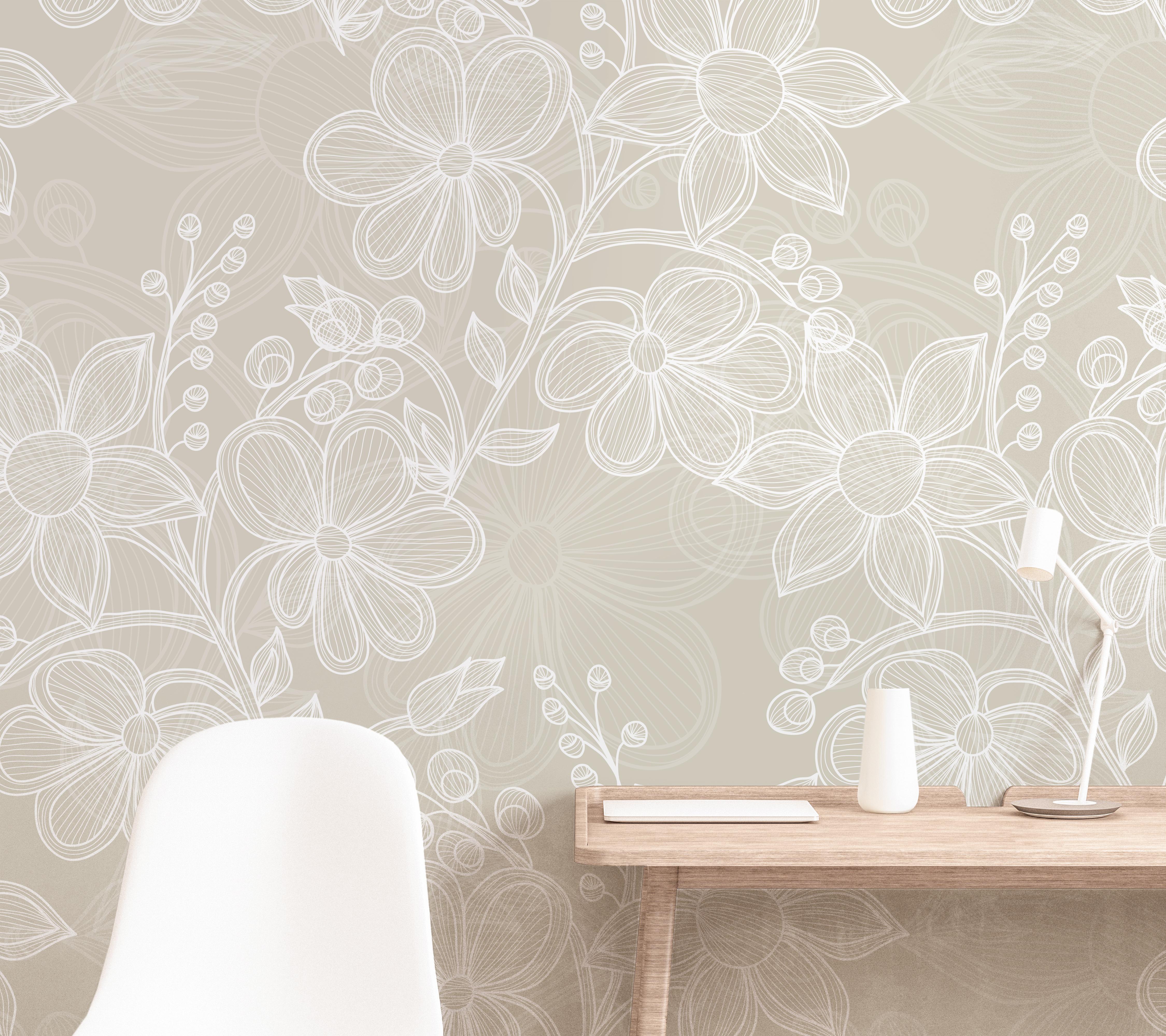 minimal hand drawn flower wall design 3874