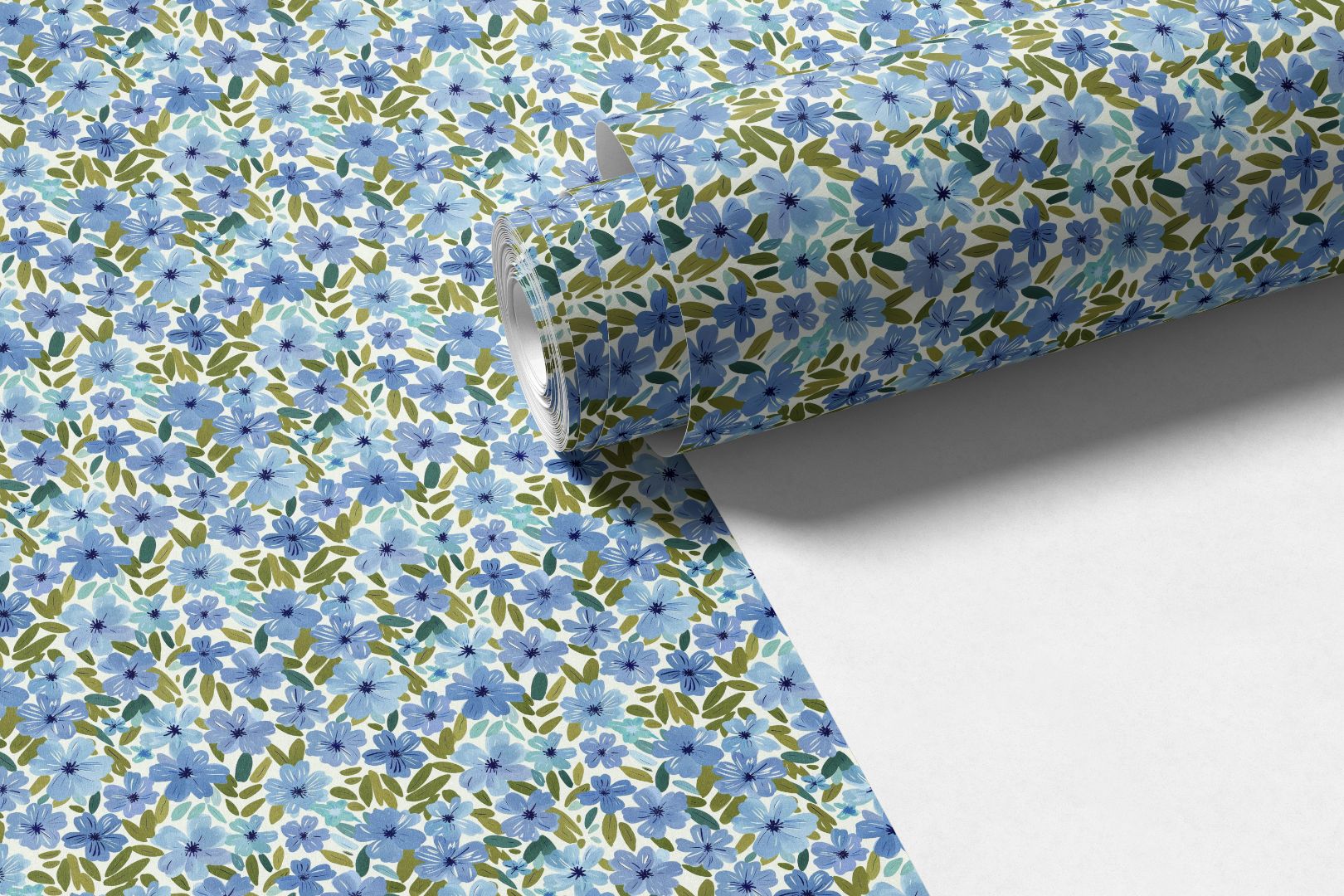 Wildsky Garden contact paper featuring light blue flowers and green leaves