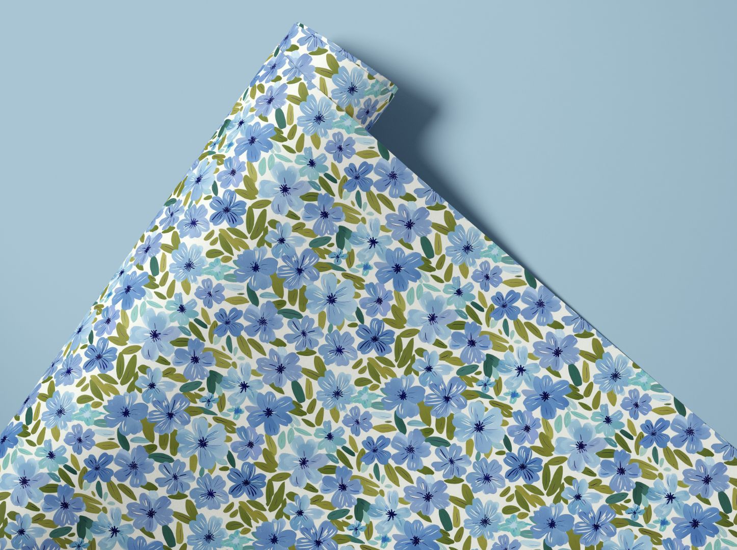  Blue floral contact paper with soft blossoms and leafy pattern