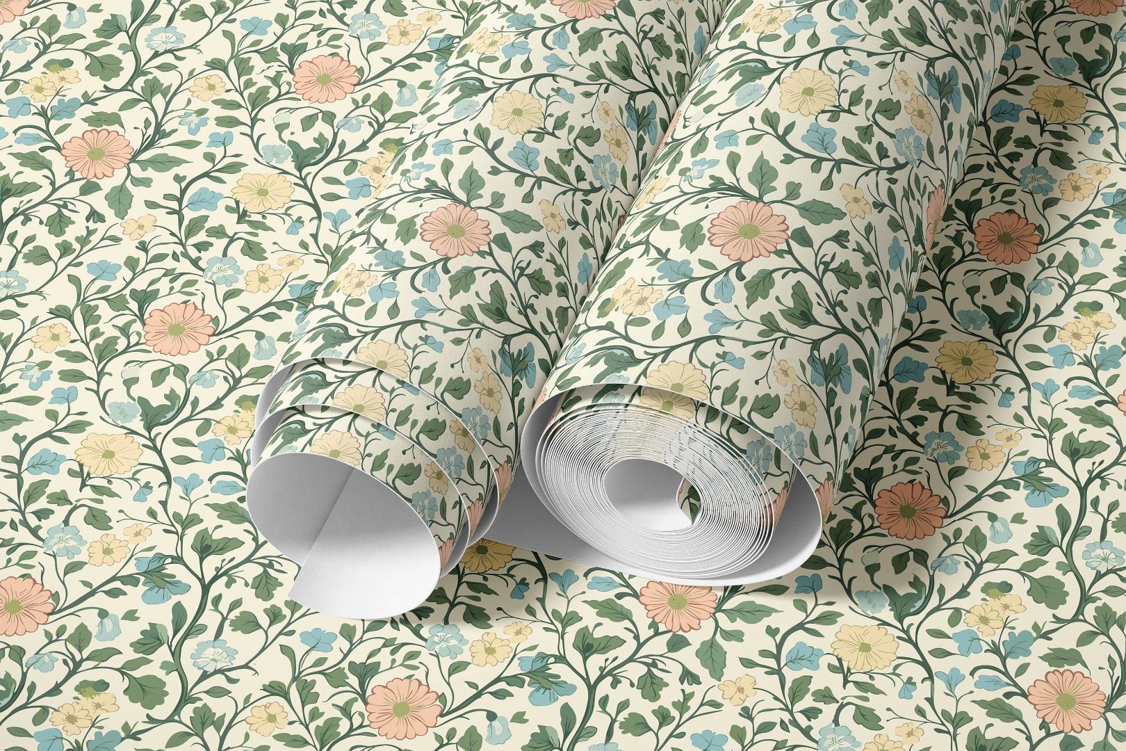 Windsor Petal Peel and Stick Contact Paper featuring detailed pastel botanical pattern on soft neutral background