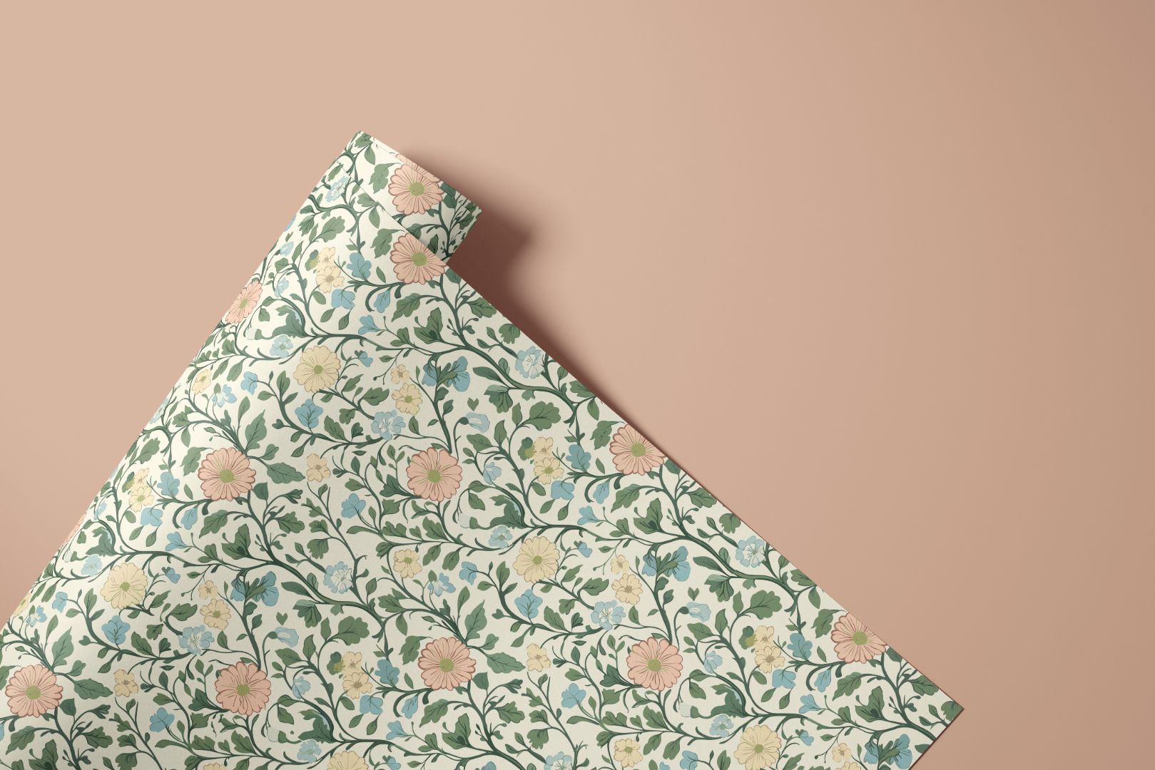 Windsor Petal Peel and Stick Contact Paper rolls showing vintage floral vine in blush, cream, and sage tones