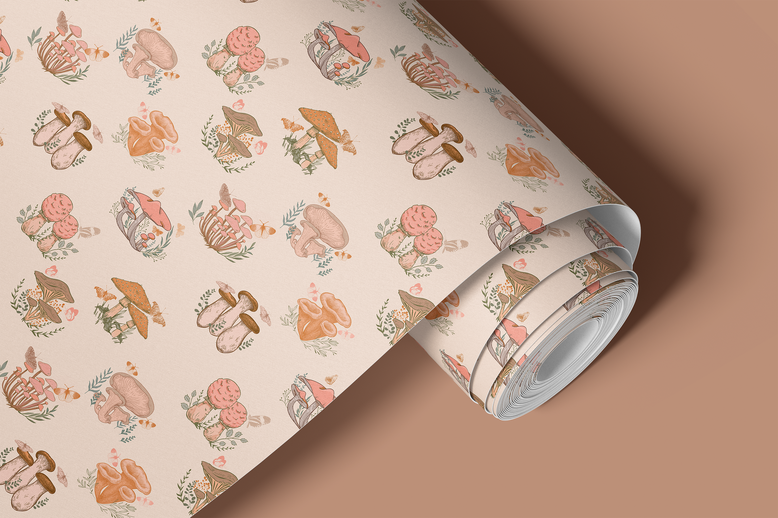 contact paper roll image with hand drawn mushrooms 1956