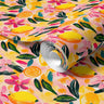 vibrant pink citrus and floral contact paper pattern with painterly fruit and soft botanical details