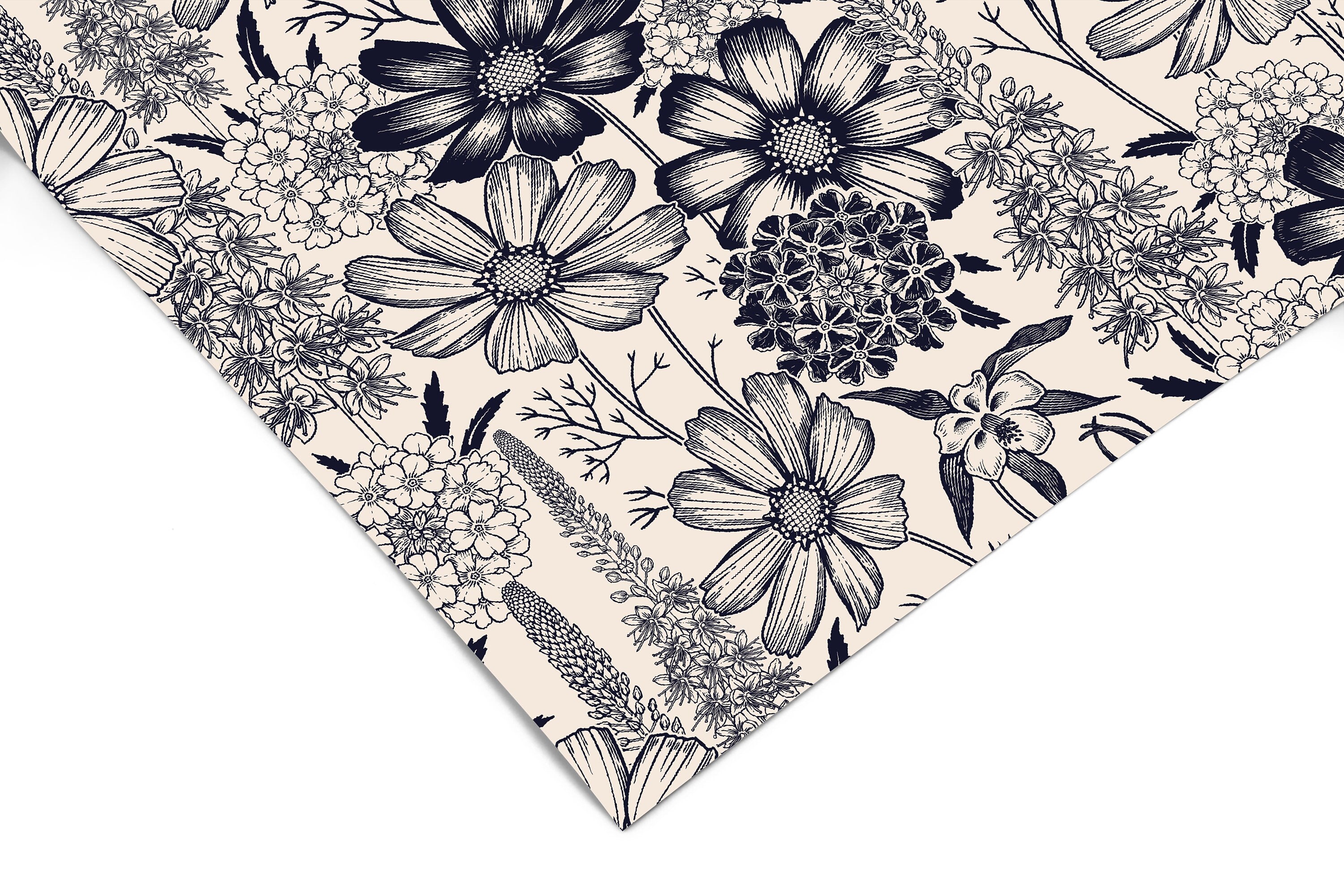 Sketchbook Sprigs | Navy Floral Removable Contact Paper for Shelves, Cabinets, Walls, DIY Home Decor 1455