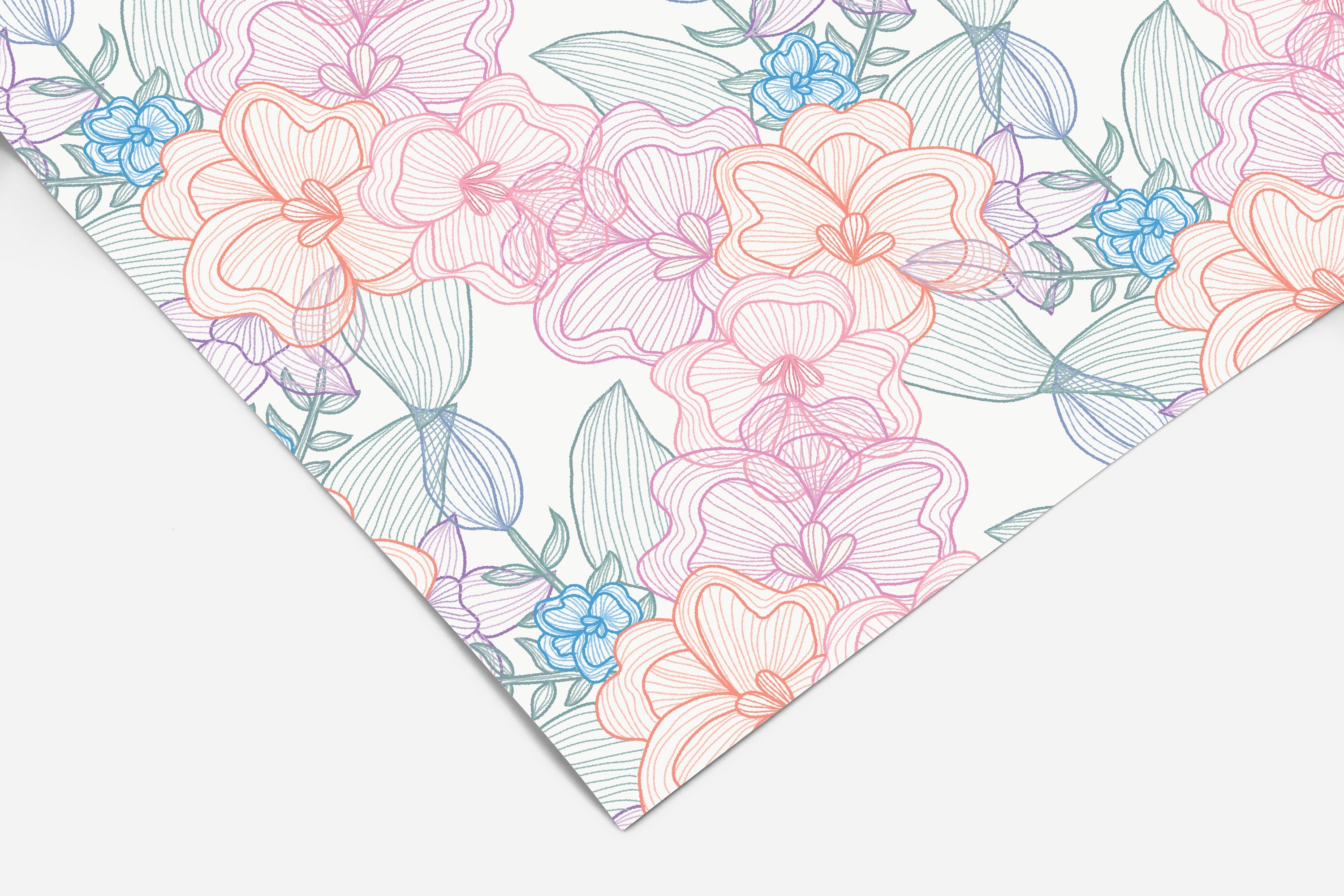 Floral Outline Contact Paper | Peel And Stick Wallpaper | Removable Wallpaper | Shelf Liner | Drawer Liner | Peel and Stick Paper 159