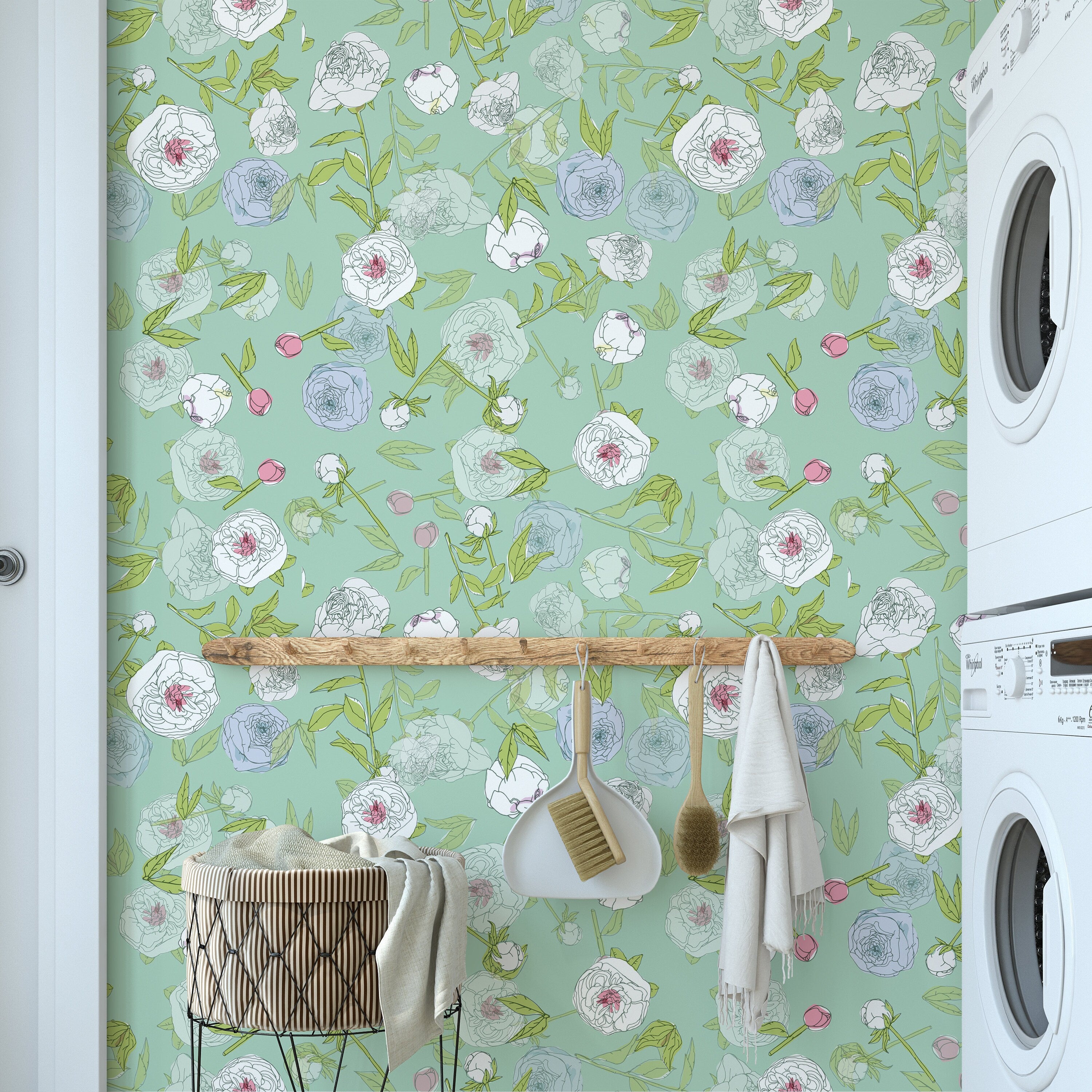 Blue Green Floral Wallpaper | Wallpaper Peel and Stick | Removable Wallpaper | Peel and Stick Wallpaper | Wall Paper Peel And Stick | 2289 - JamesAndColors