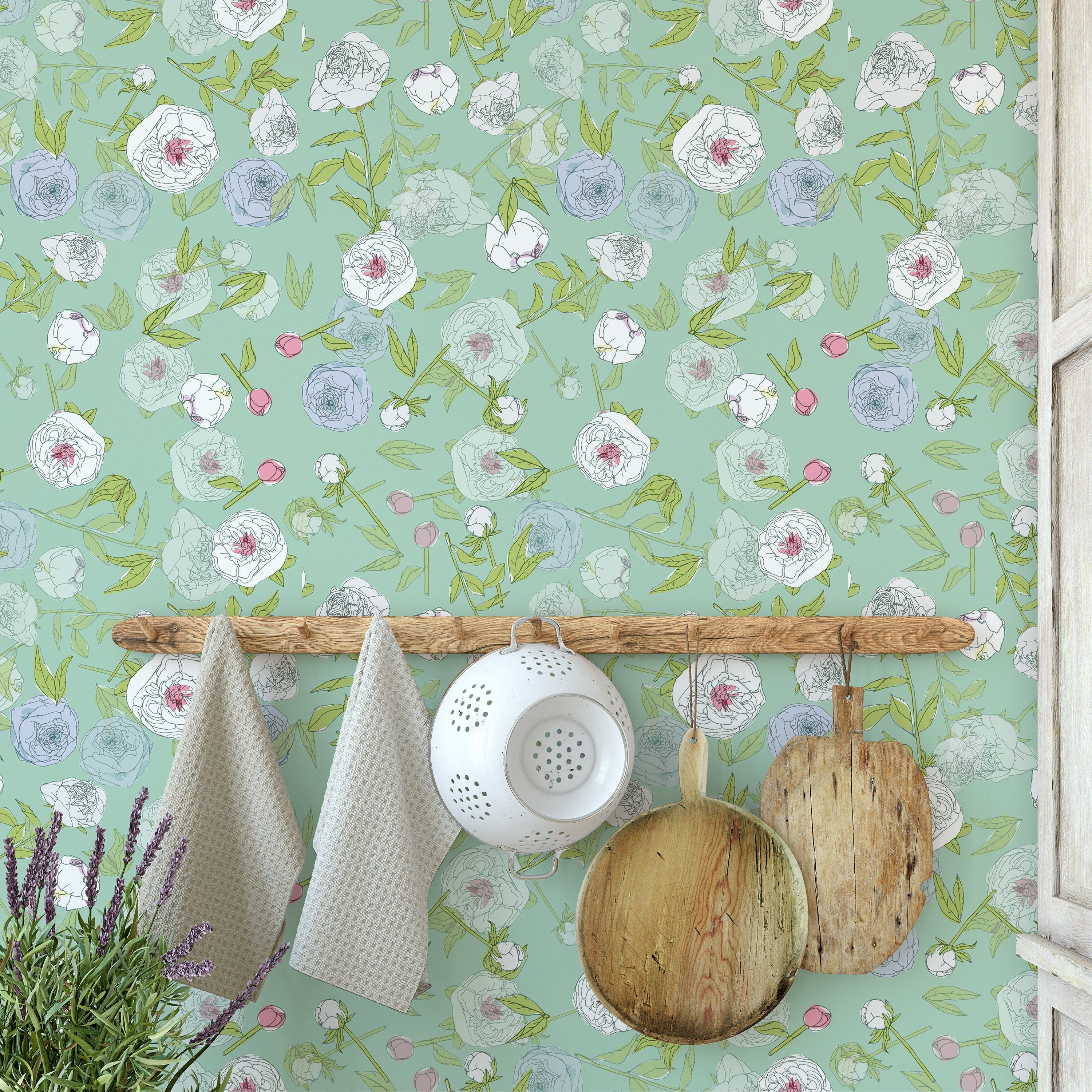 Blue Green Floral Wallpaper | Wallpaper Peel and Stick | Removable Wallpaper | Peel and Stick Wallpaper | Wall Paper Peel And Stick | 2289 - JamesAndColors