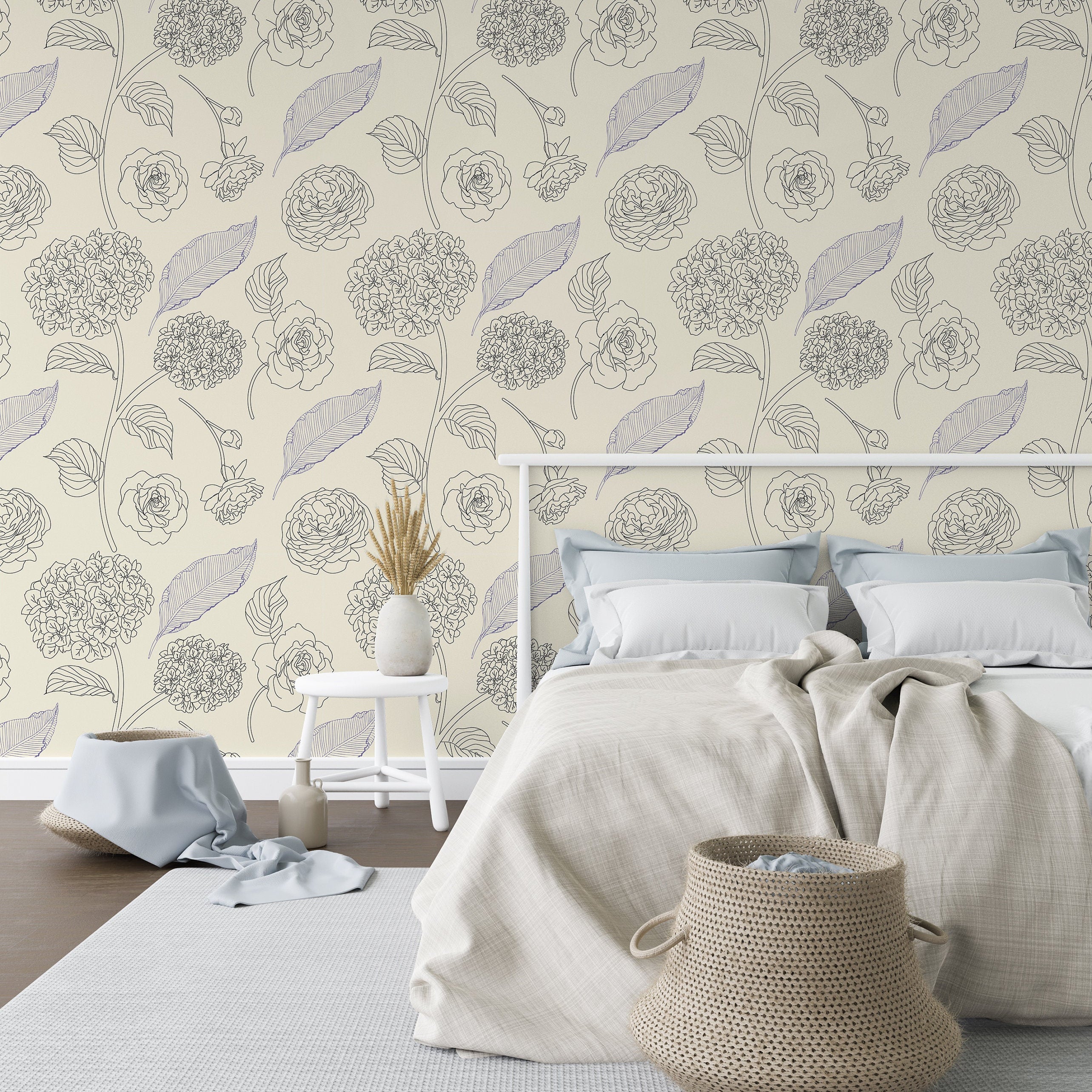 Ivory Floral Wallpaper | Wallpaper Peel and Stick | Removable Wallpaper | Peel and Stick Wallpaper | Wall Paper Peel And Stick | 2171 - JamesAndColors