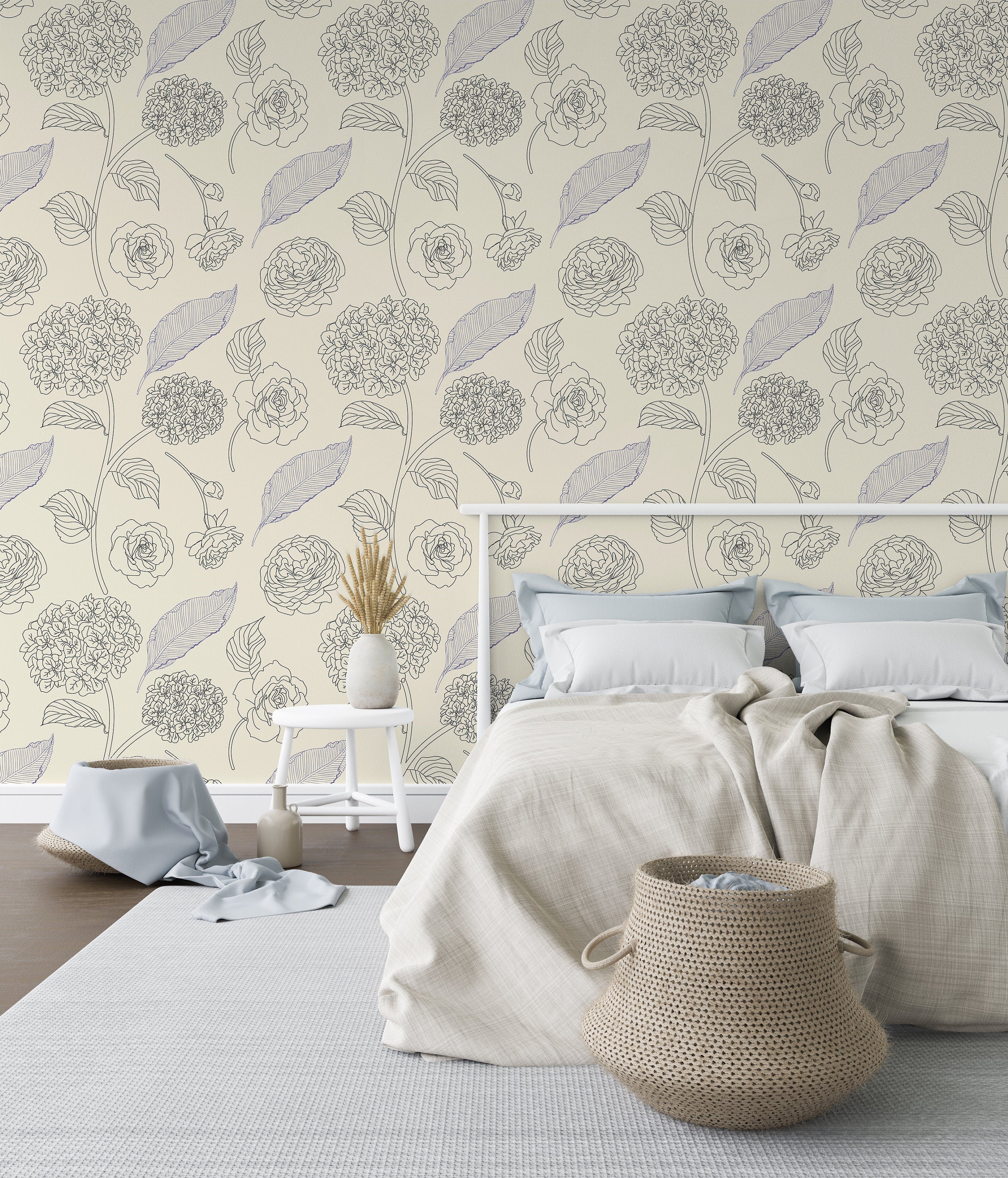 Ivory Floral Wallpaper | Wallpaper Peel and Stick | Removable Wallpaper | Peel and Stick Wallpaper | Wall Paper Peel And Stick | 2171 - JamesAndColors