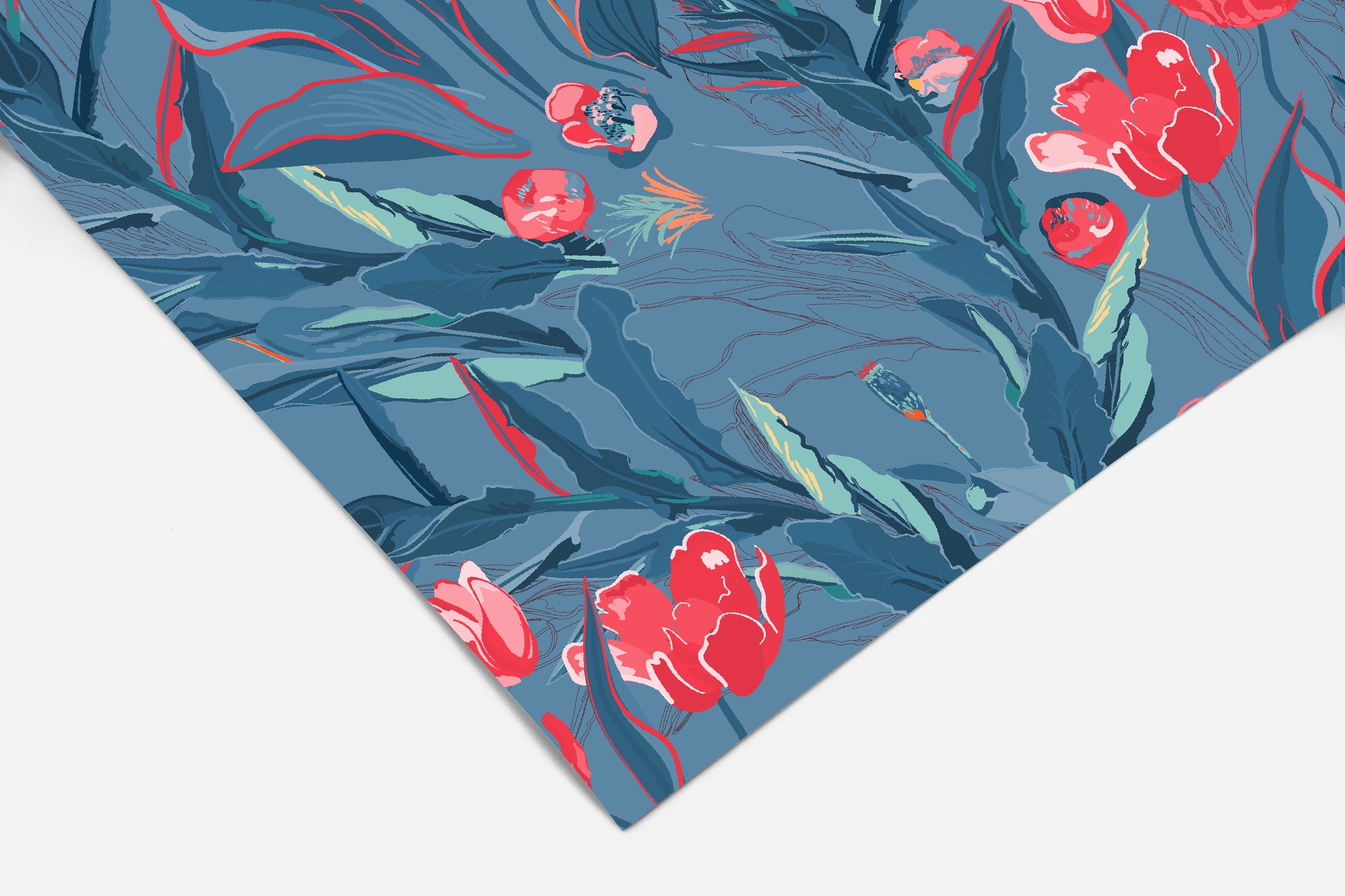 Blue Tulip Floral Wallpaper | Wallpaper Peel and Stick | Removable Wallpaper | Peel and Stick Wallpaper | Wall Paper Peel And Stick | 2121 - JamesAndColors