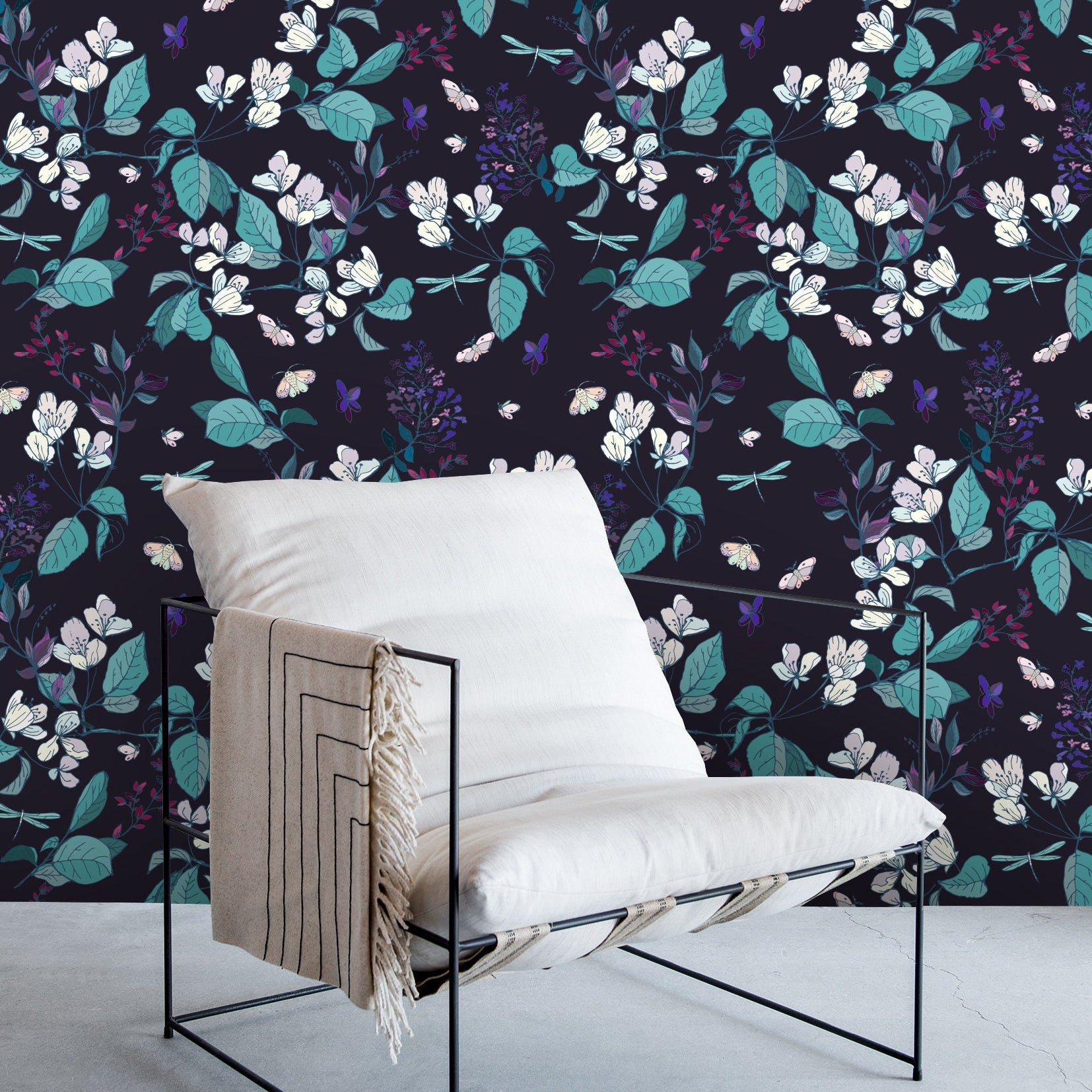 Navy Dark Floral Wallpaper | Wallpaper Peel and Stick | Removable Wallpaper | Peel and Stick Wallpaper | Wall Paper Peel And Stick 2104 - JamesAndColors