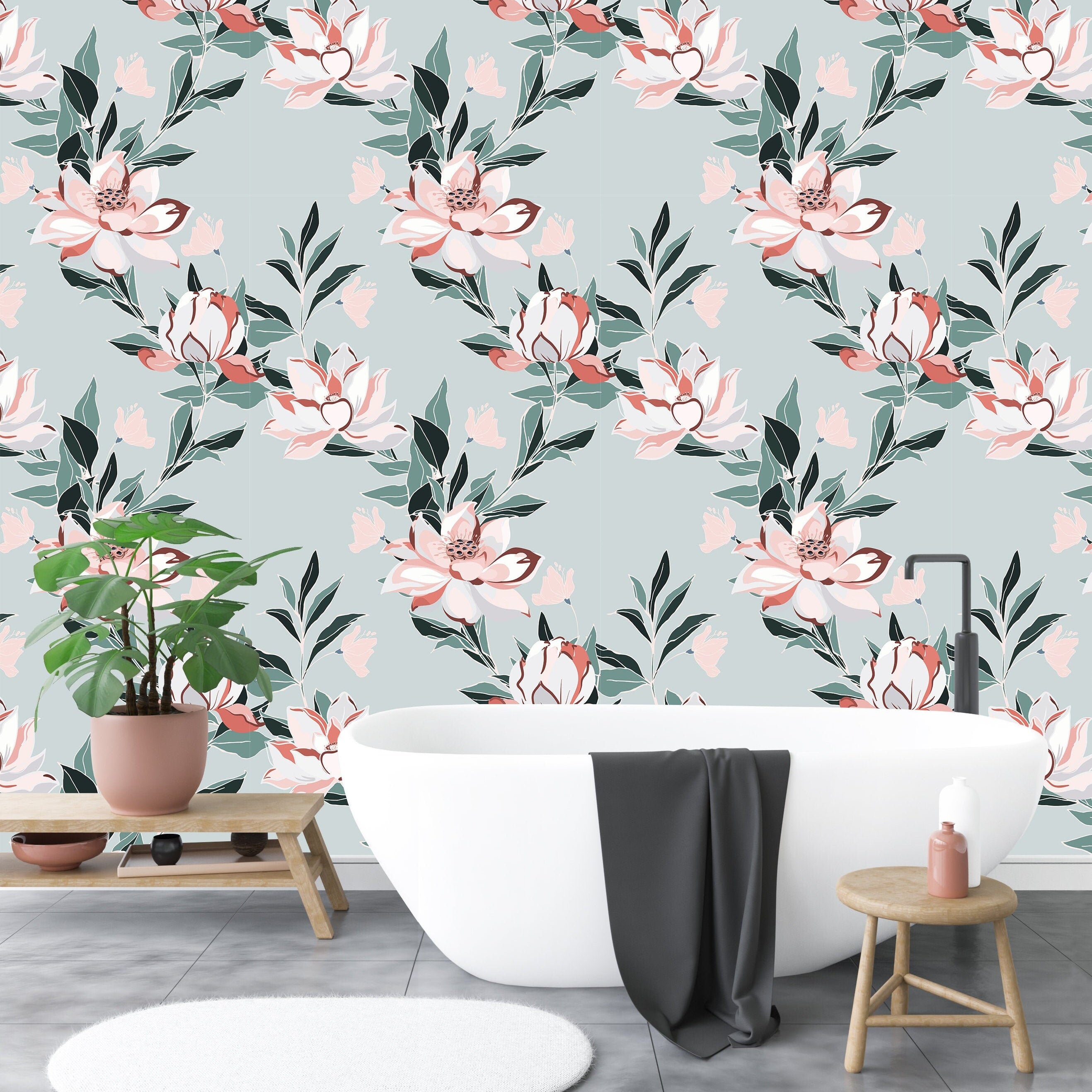 Sage Pink Floral Wallpaper | Wallpaper Peel and Stick | Removable Wallpaper | Peel and Stick Wallpaper | Wall Paper Peel And Stick 2097 - JamesAndColors