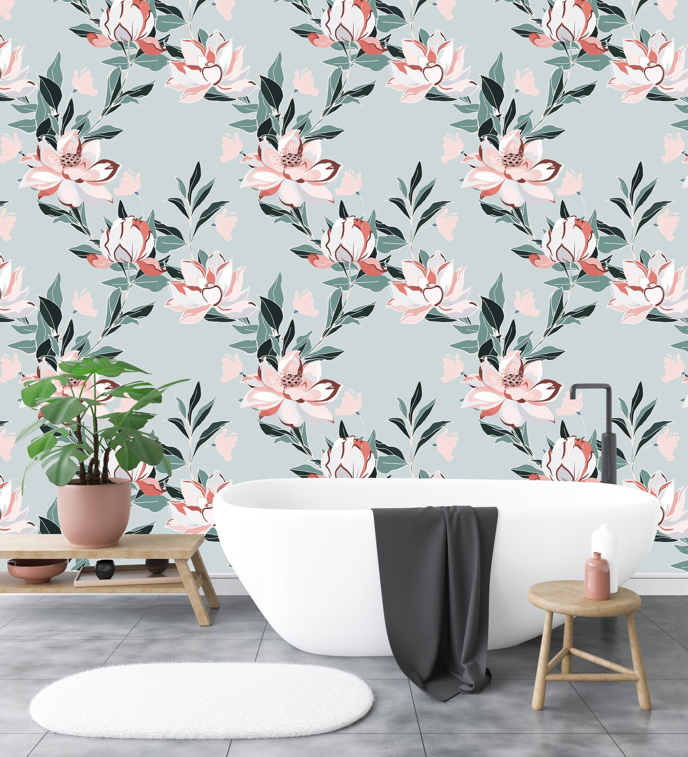 Sage Pink Floral Wallpaper | Wallpaper Peel and Stick | Removable Wallpaper | Peel and Stick Wallpaper | Wall Paper Peel And Stick 2097 - JamesAndColors