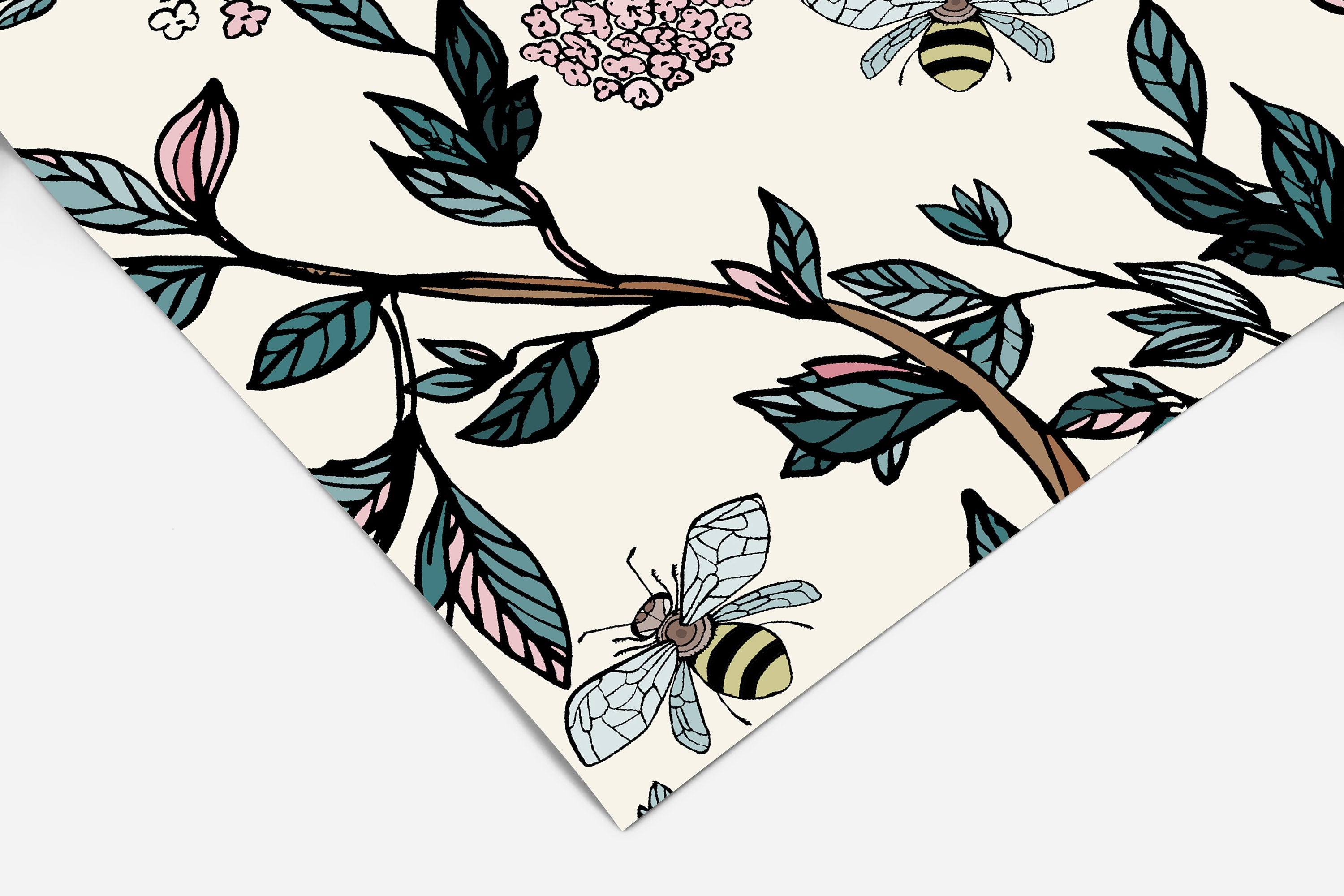 Floral Bee Branches Floral Wallpaper | Wallpaper Peel and Stick | Removable Wallpaper | Wall Paper Peel And Stick 2072 - JamesAndColors