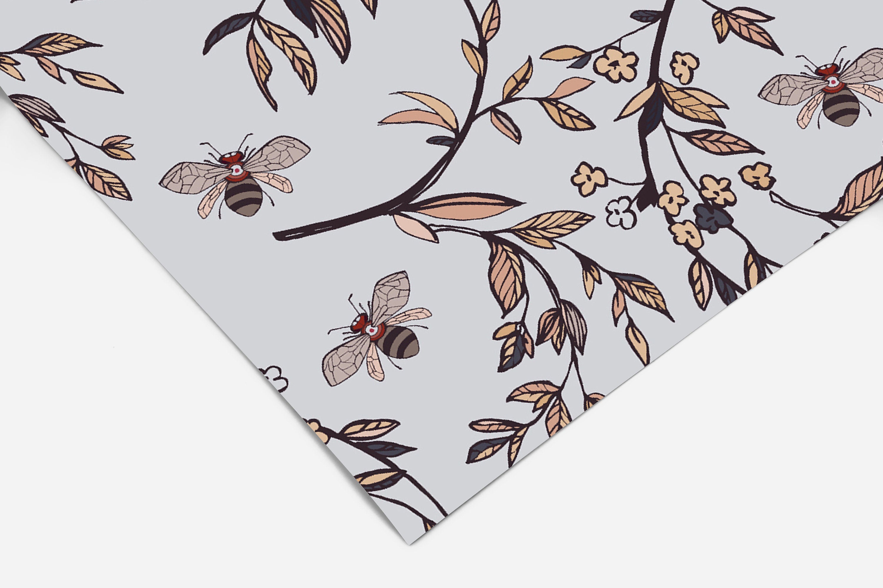 Vintage Gray Bee Branches Floral Wallpaper | Wallpaper Peel and Stick | Removable Wallpaper | Wall Paper Peel And Stick 2067 - JamesAndColors