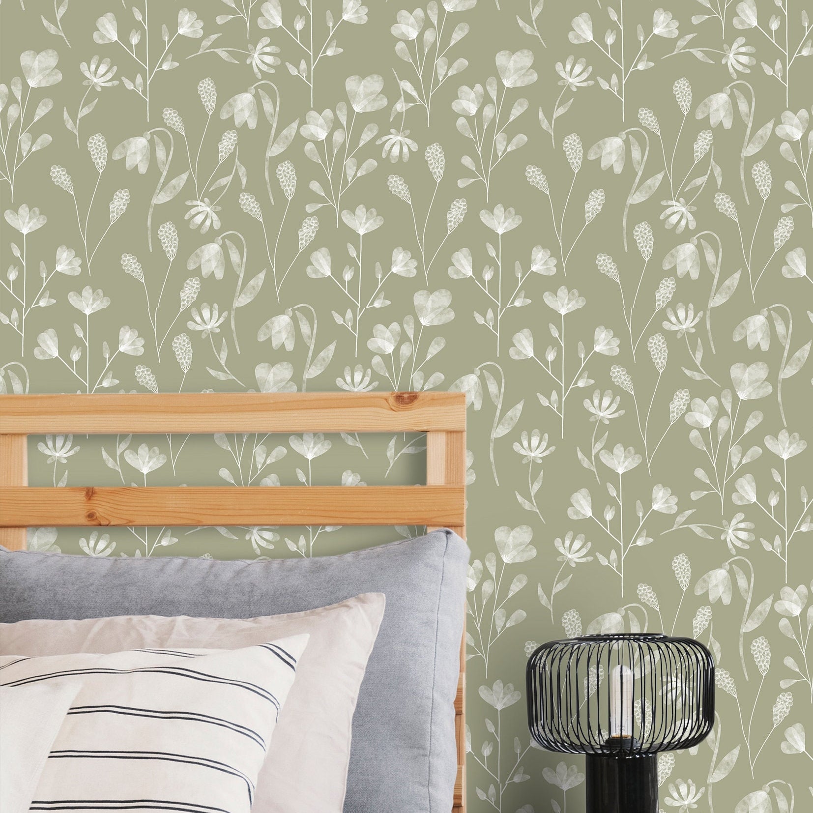 Olive Floral Wallpaper | Adhesive Wallpaper | Wallpaper Peel And Stick | Removable Wallpaper | Wall Paper Peel And Stick | Eco Friendly 2061 - JamesAndColors