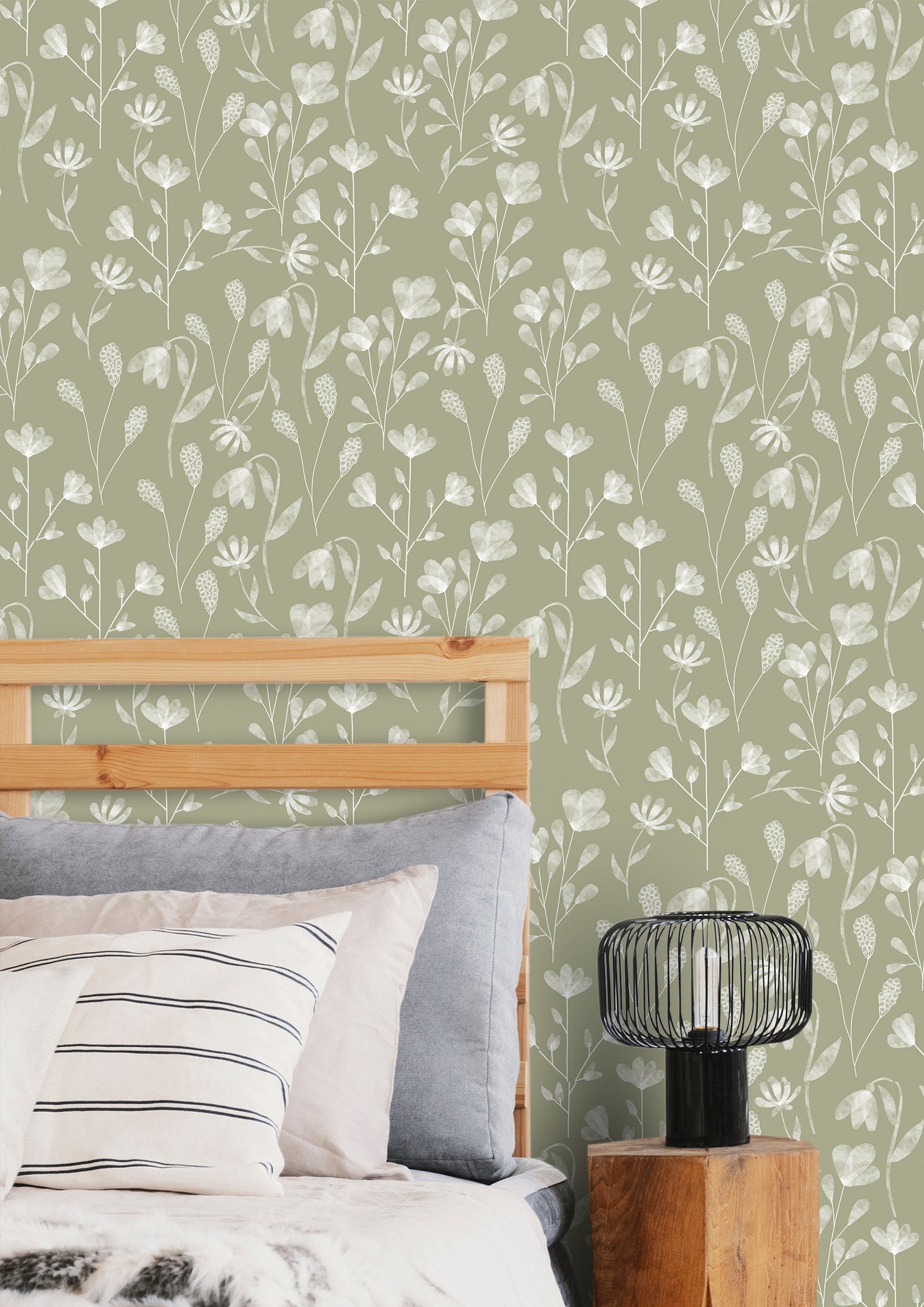Olive Floral Wallpaper | Adhesive Wallpaper | Wallpaper Peel And Stick | Removable Wallpaper | Wall Paper Peel And Stick | Eco Friendly 2061 - JamesAndColors