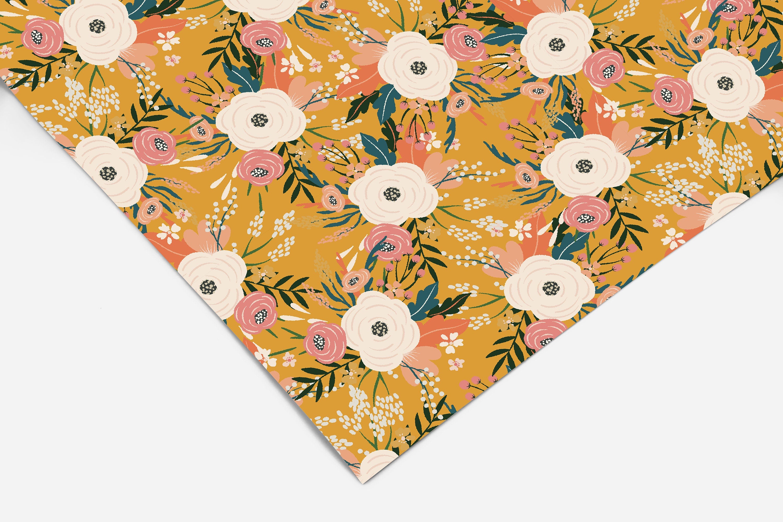 Cream Yellow Floral Contact Paper | Peel And Stick Wallpaper | Removable Wallpaper | Shelf Liner | Drawer Liner | Peel and Stick Paper 257