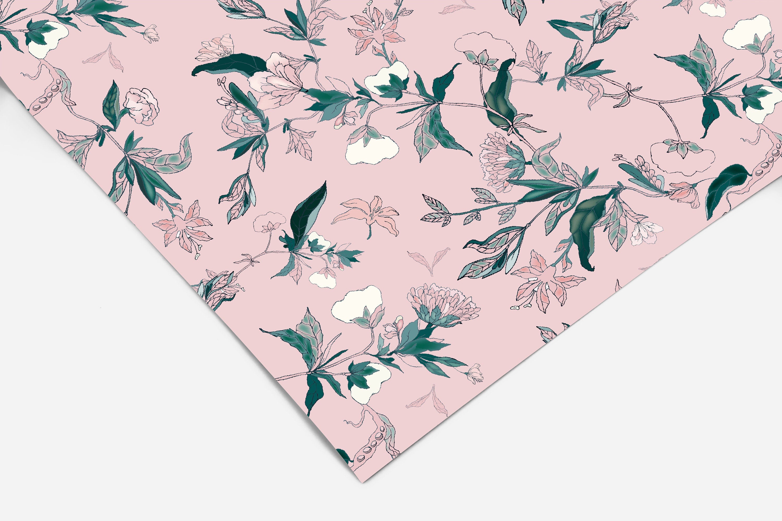 Pink Green Floral Contact Paper | Peel And Stick Wallpaper | Removable Wallpaper | Shelf Liner | Drawer Liner | Peel and Stick Paper 367