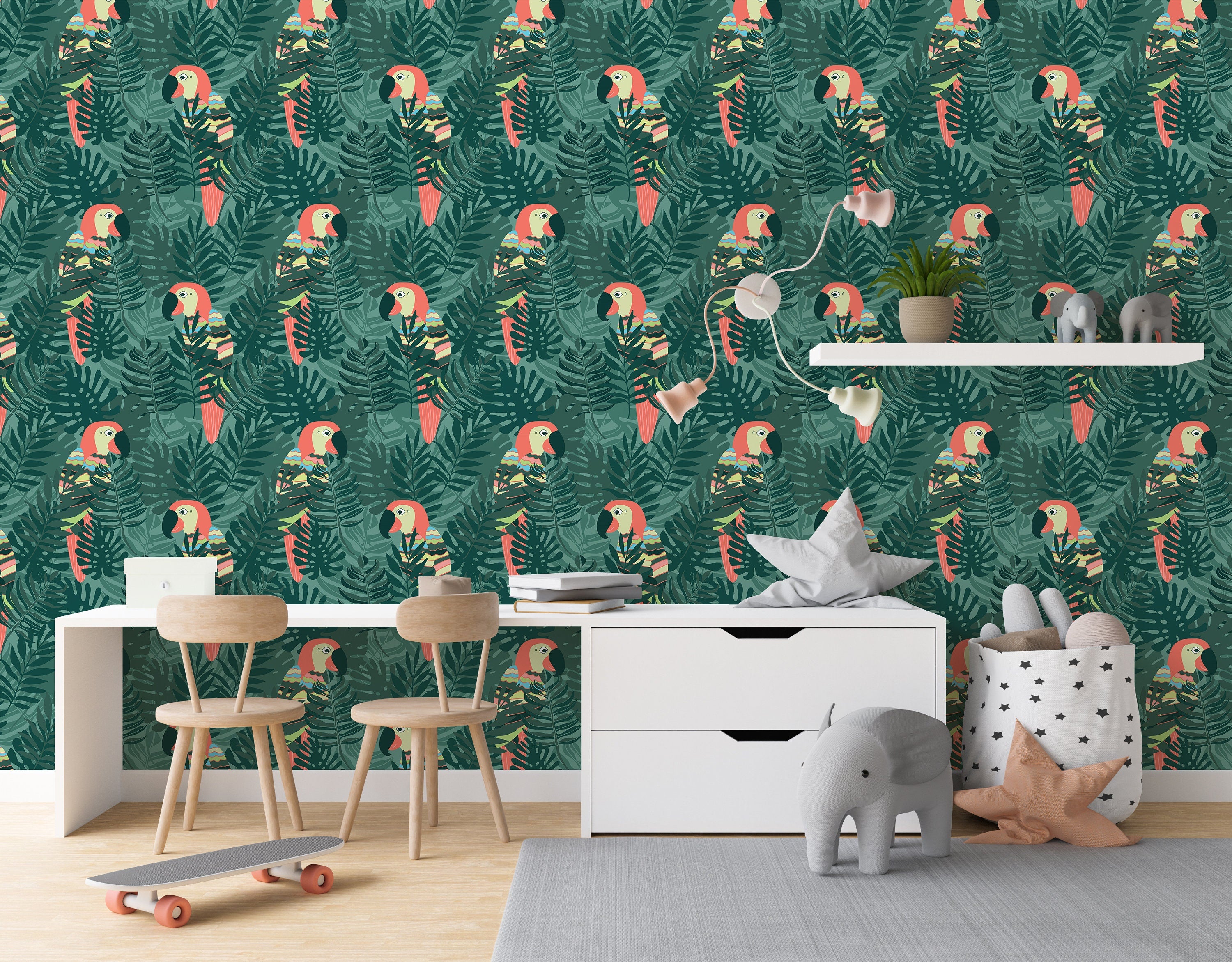 Tropical Kids Room Wallpaper | Adhesive Wallpaper | Peel And Stick Wallpaper | Removable Wallpaper | Wall Paper Peel And Stick Mural 1004 - JamesAndColors