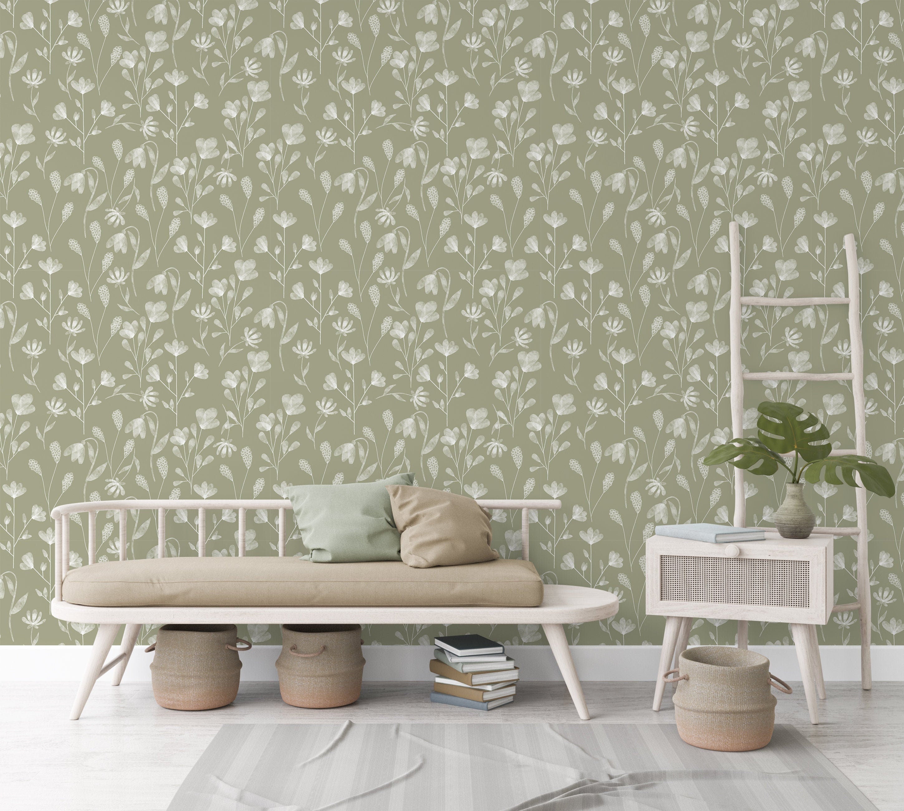 Olive Floral Wallpaper | Adhesive Wallpaper | Wallpaper Peel And Stick | Removable Wallpaper | Wall Paper Peel And Stick | Eco Friendly 2061 - JamesAndColors