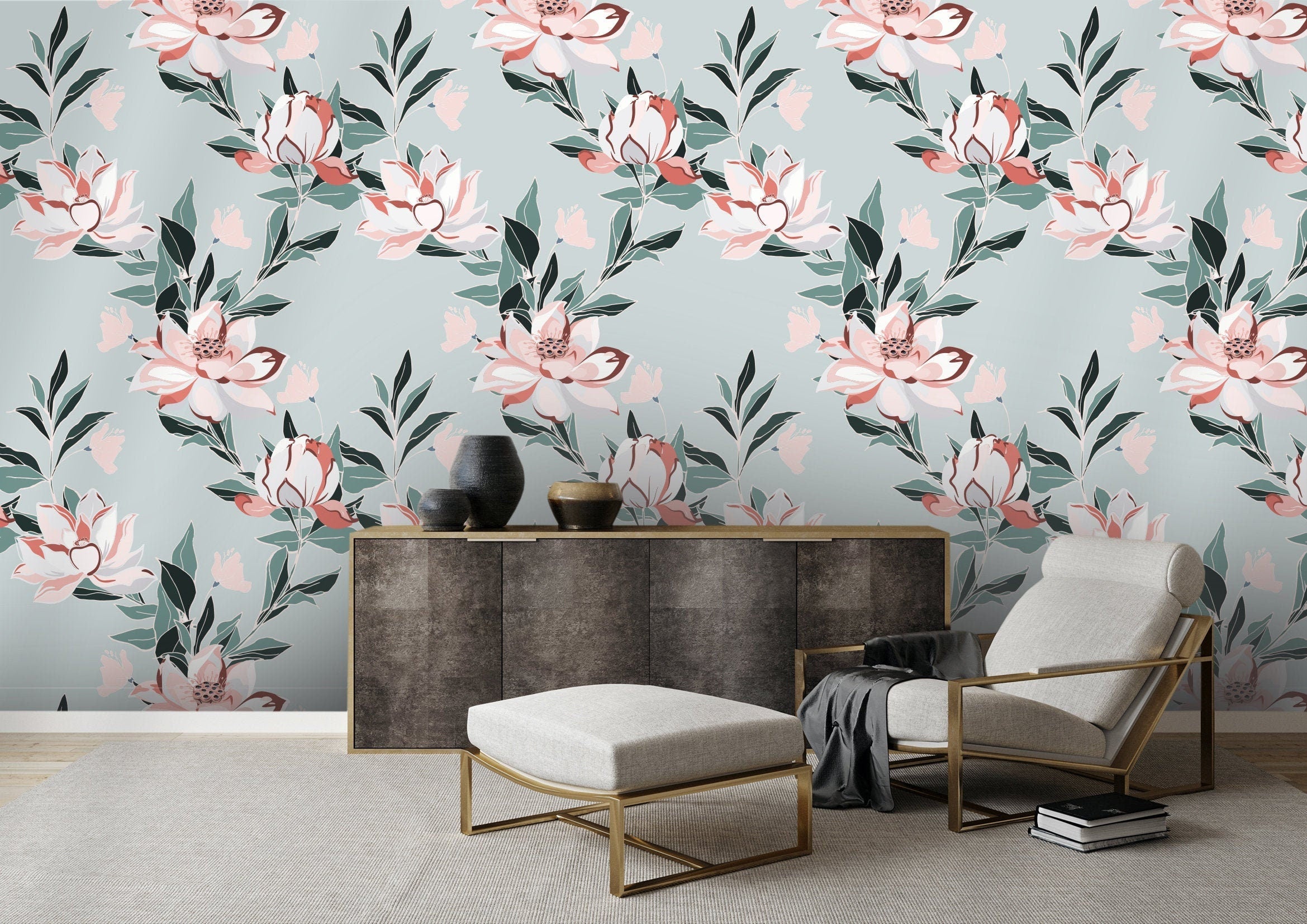 Sage Pink Floral Wallpaper | Wallpaper Peel and Stick | Removable Wallpaper | Peel and Stick Wallpaper | Wall Paper Peel And Stick 2097 - JamesAndColors