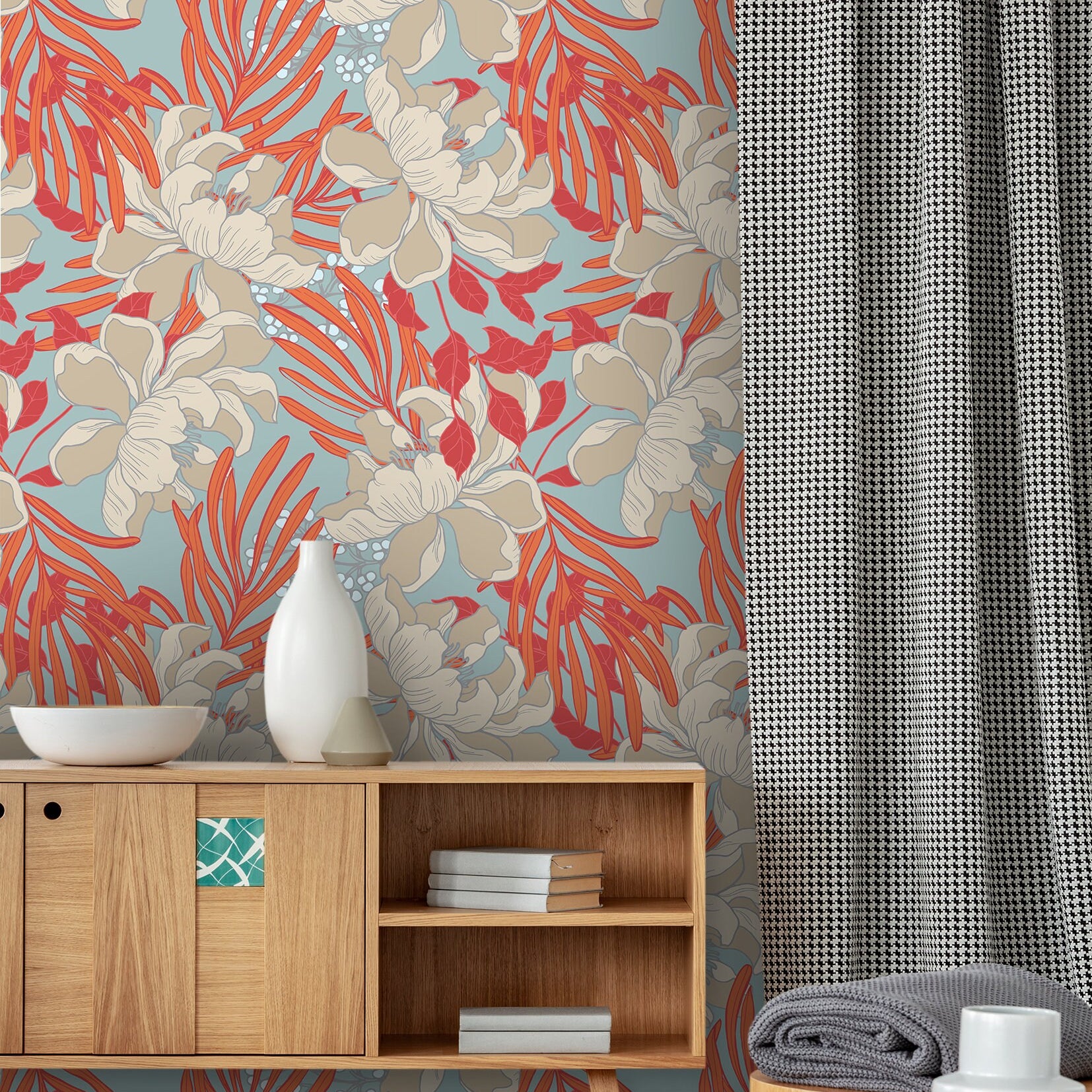 Set of 4 Panels of 24in (2ft) x 72in (6ft) Orange Floral DISCOUNTED Peel and Stick TEXTURE Wallpaper 995